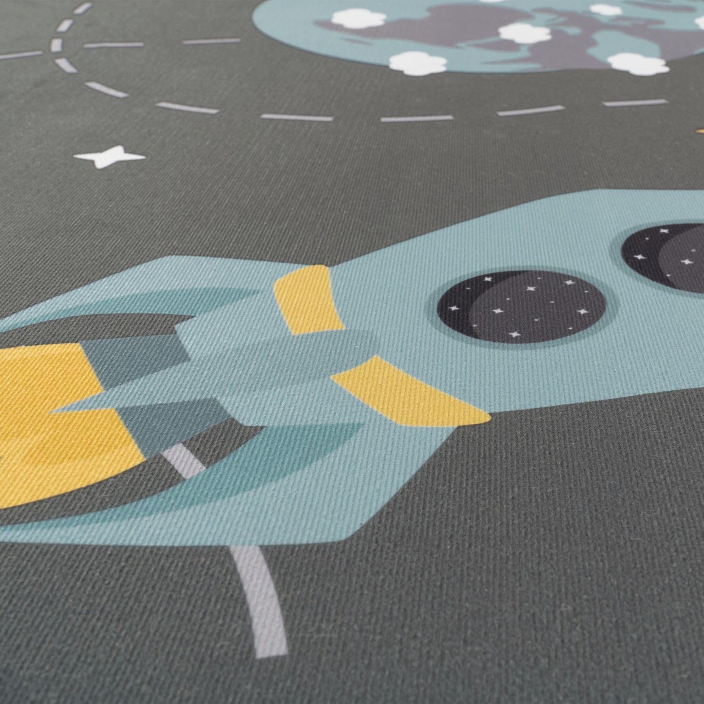 Kinderzimmerteppich Teppich Kinderteppich Rutschfest Planeten Sterne Raketen, 160 cm Round Grau Blau Gelb