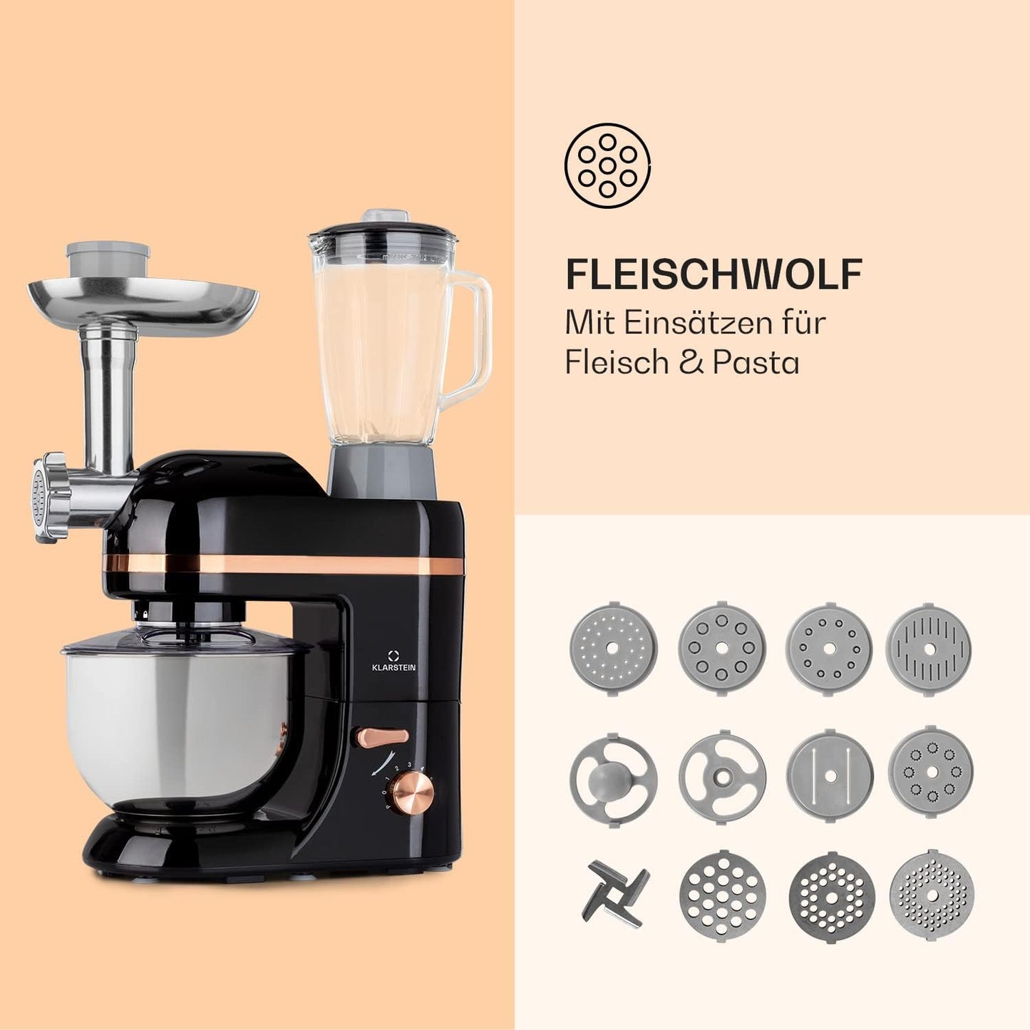 Knetmaschine mit Fleischwolf, Elegant Schwarz