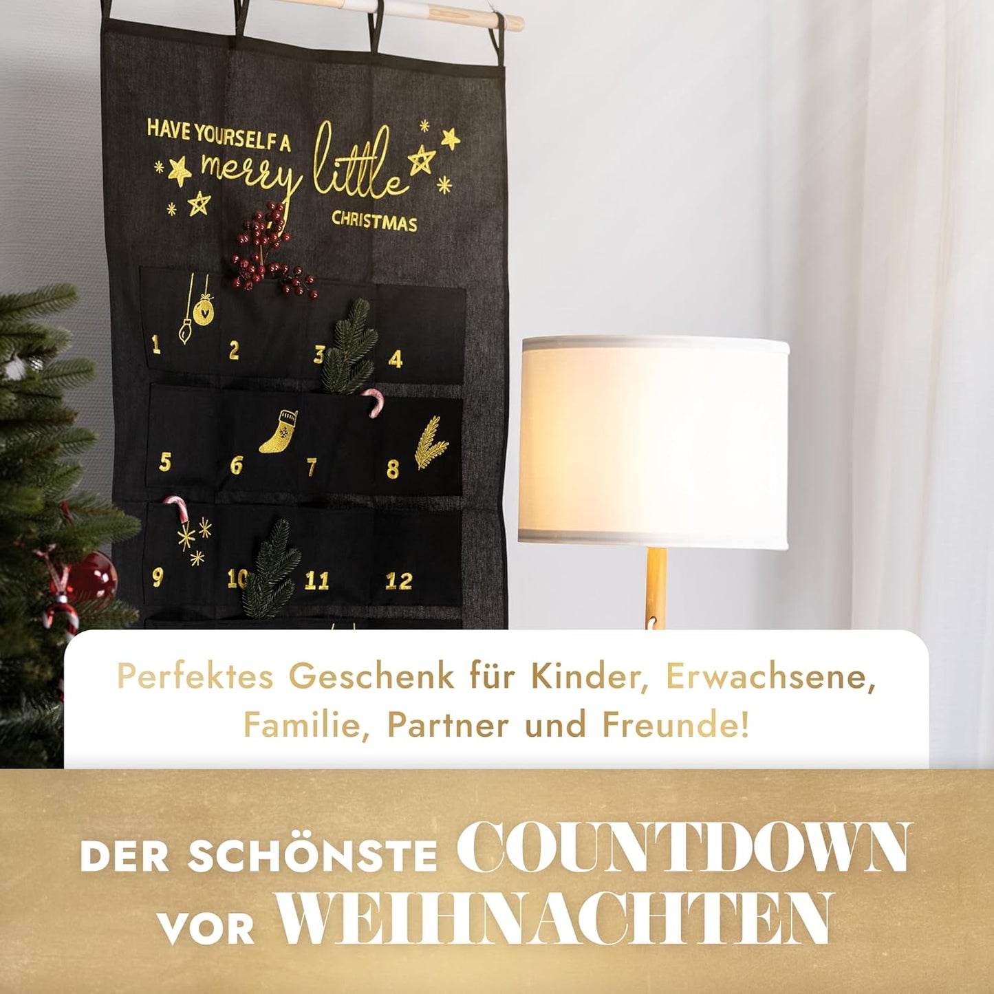Adventskalender zum Befüllen, Schwarz - Gold