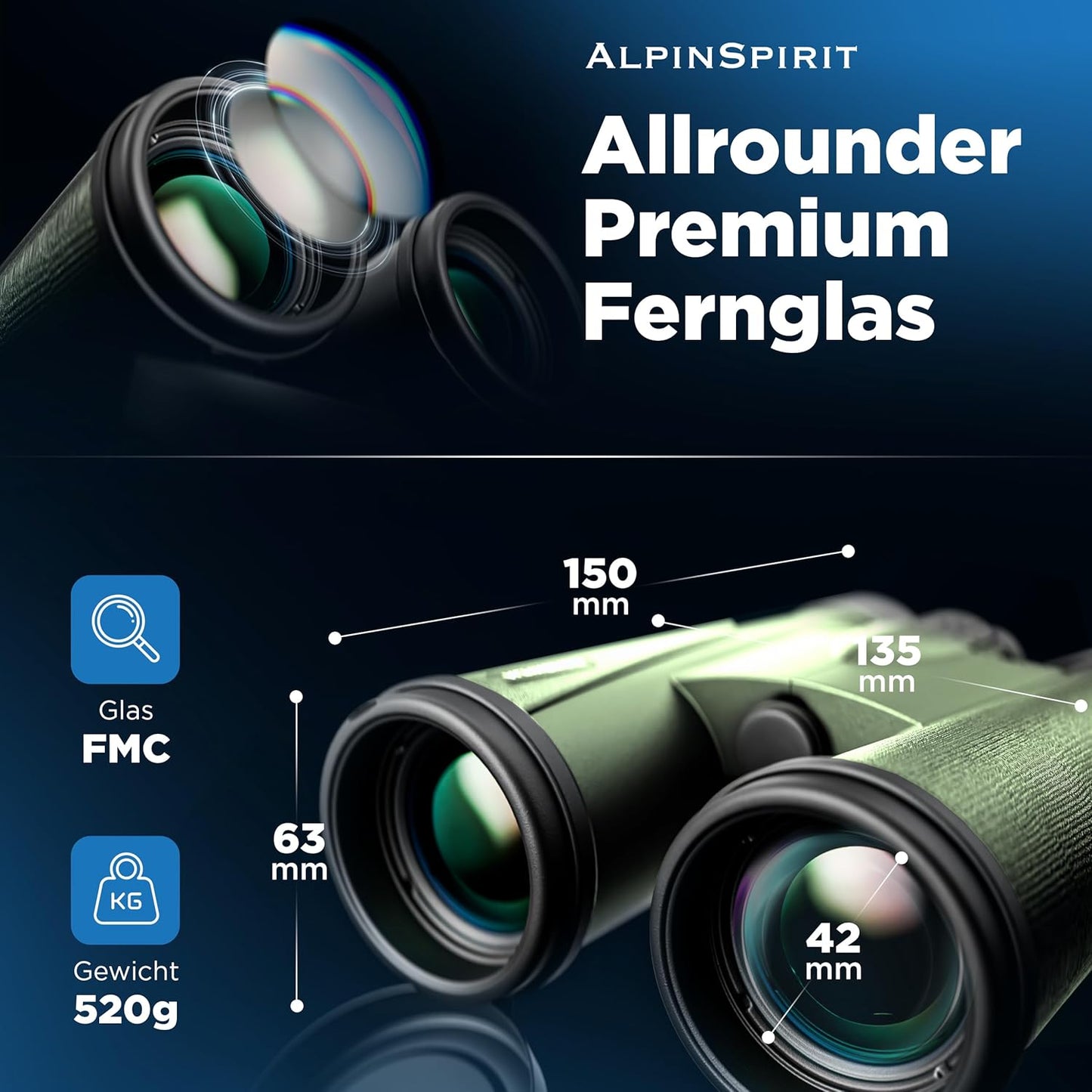 Fernglas 8x42 inkl. Hardcase, 8x42 Grün