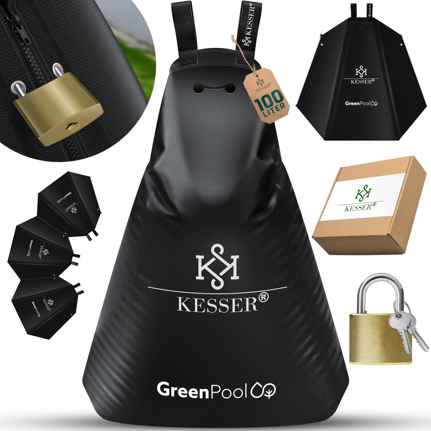 Baumbewässerungssack Set mit Diebstahlschutz, 100 Liter 4er Set Schwarz