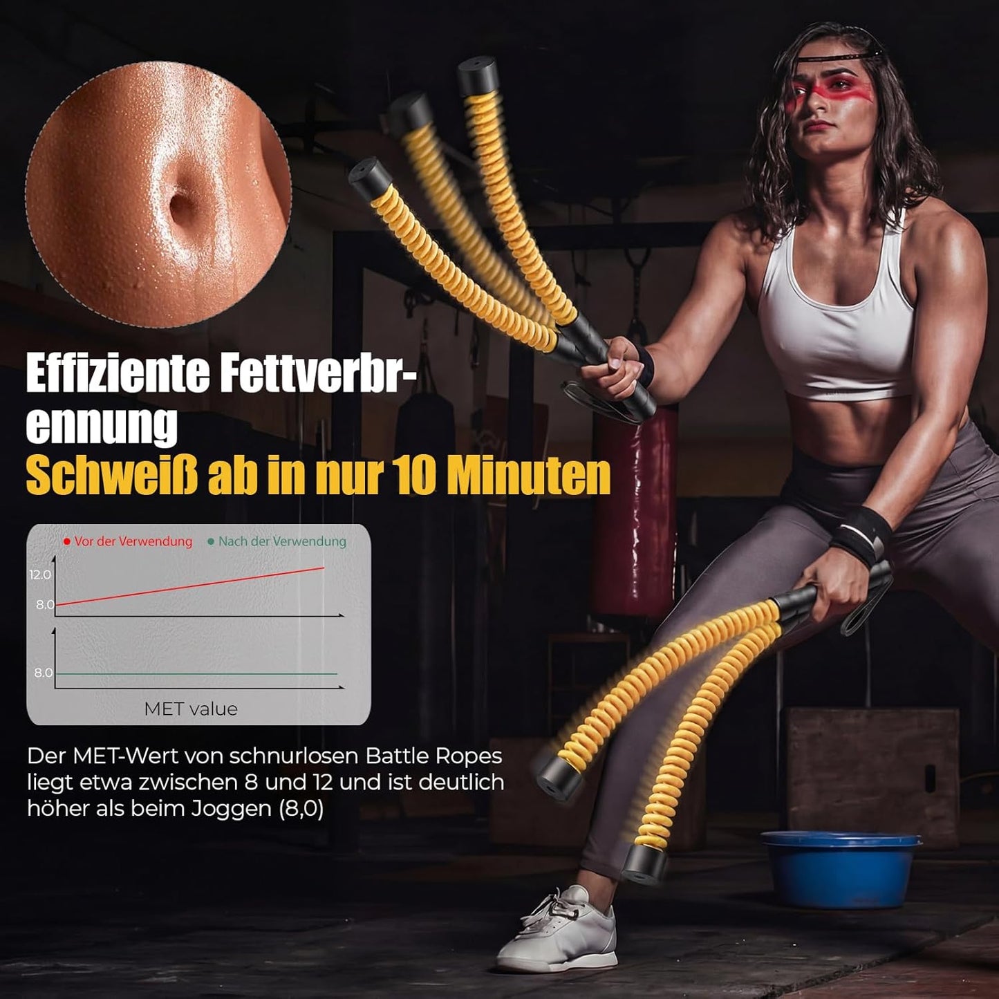 Battle Ropes mit Gegengewichten, Gelb + Schwarz