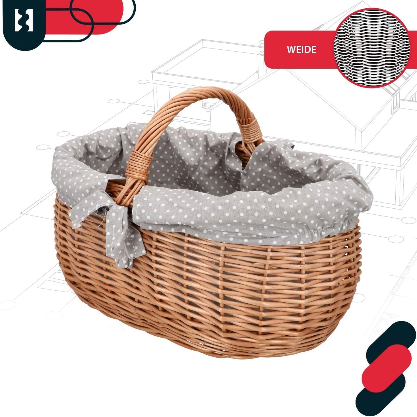Picknickkorb, Mit Grau Stoffeinsatz