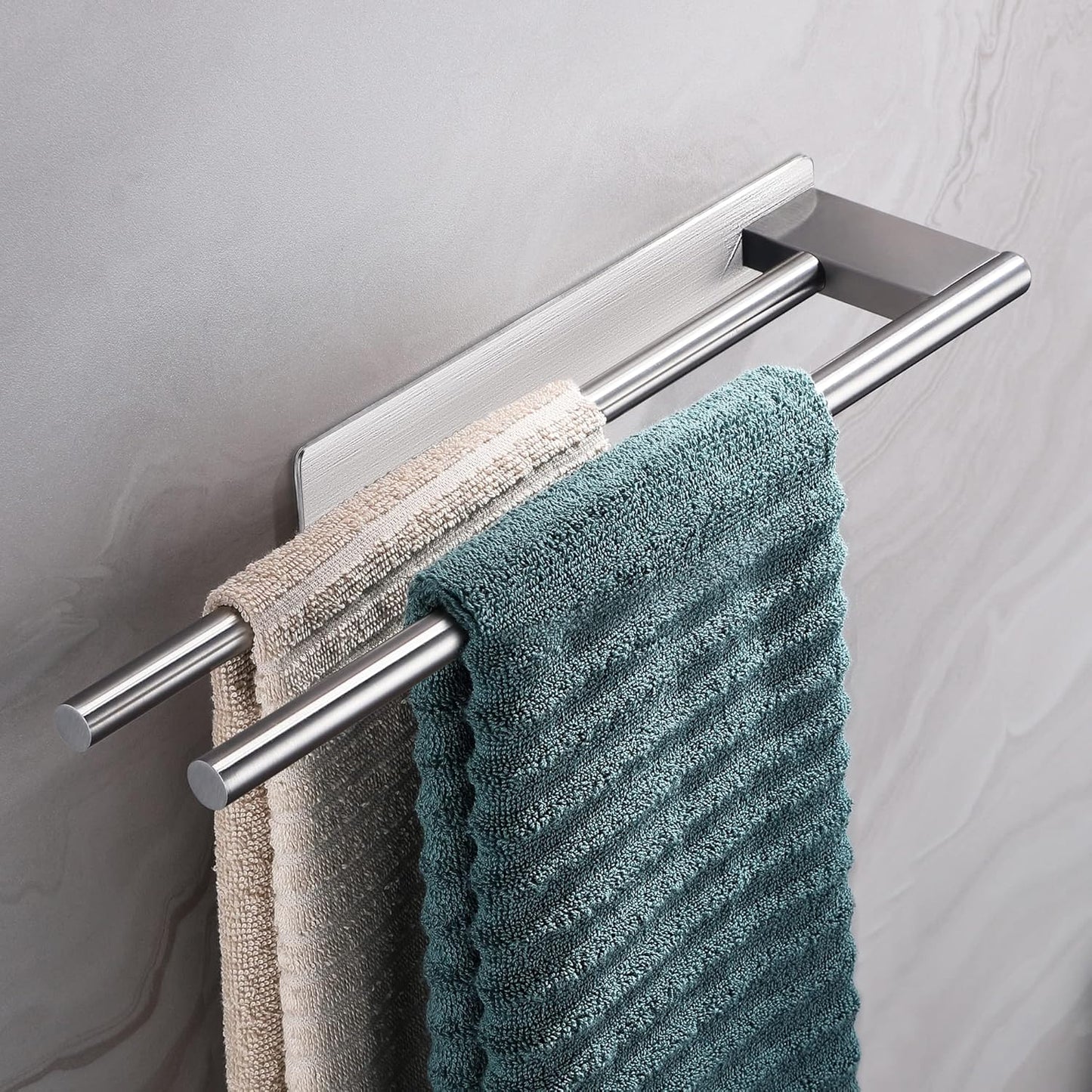 Doppelte Handtuchstange selbstklebend, ohne Bohren, #1 Silber