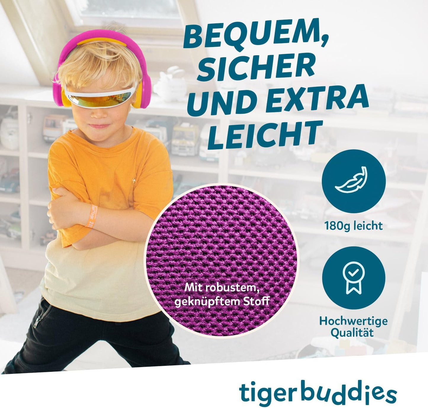 Kinder Bluetooth Kopfhörer mit Lautstärkebegrenzung 85 dB, lila/gelb