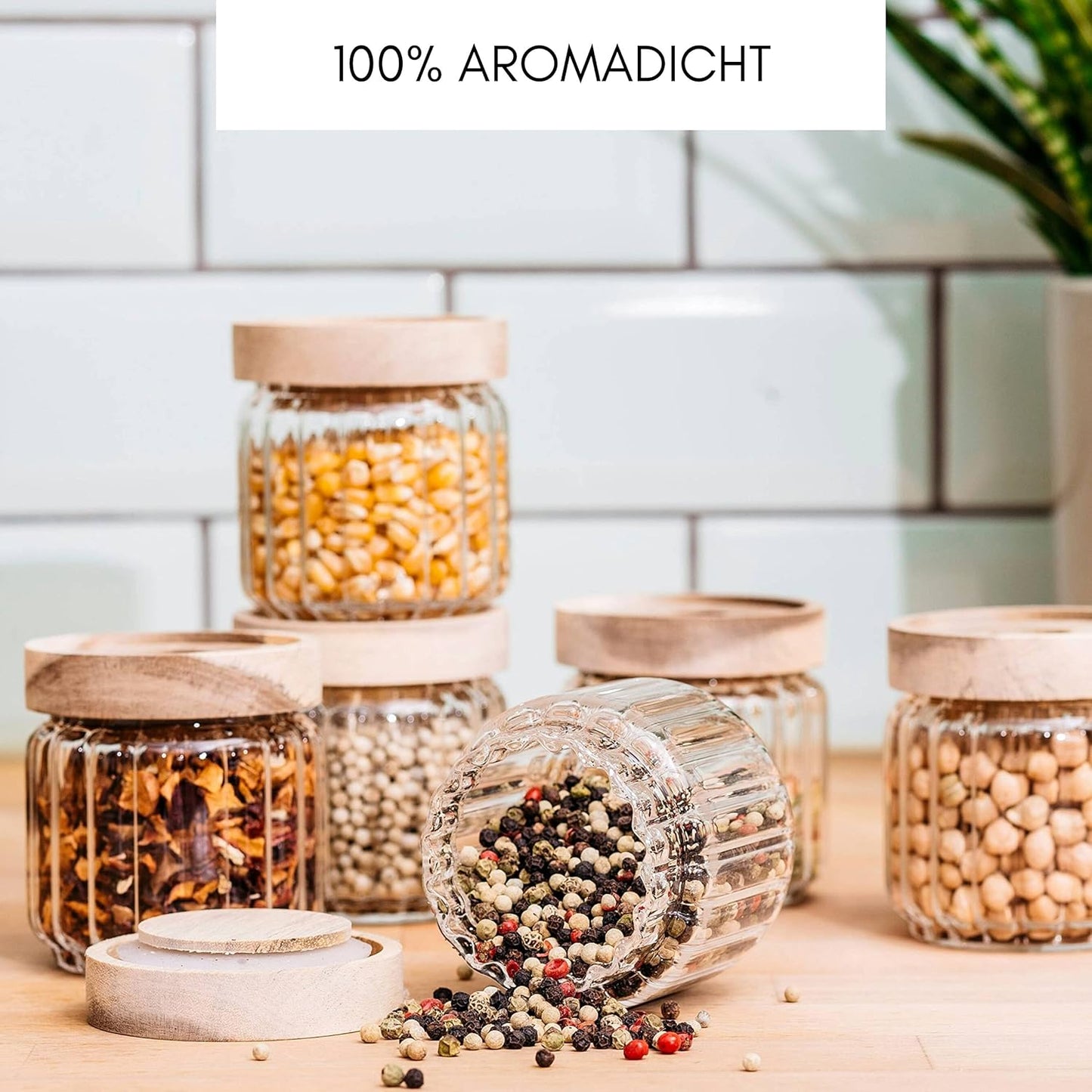 6-teiliges Gewürzgläser Set, stapelbar, luftdicht, 6x 150ml