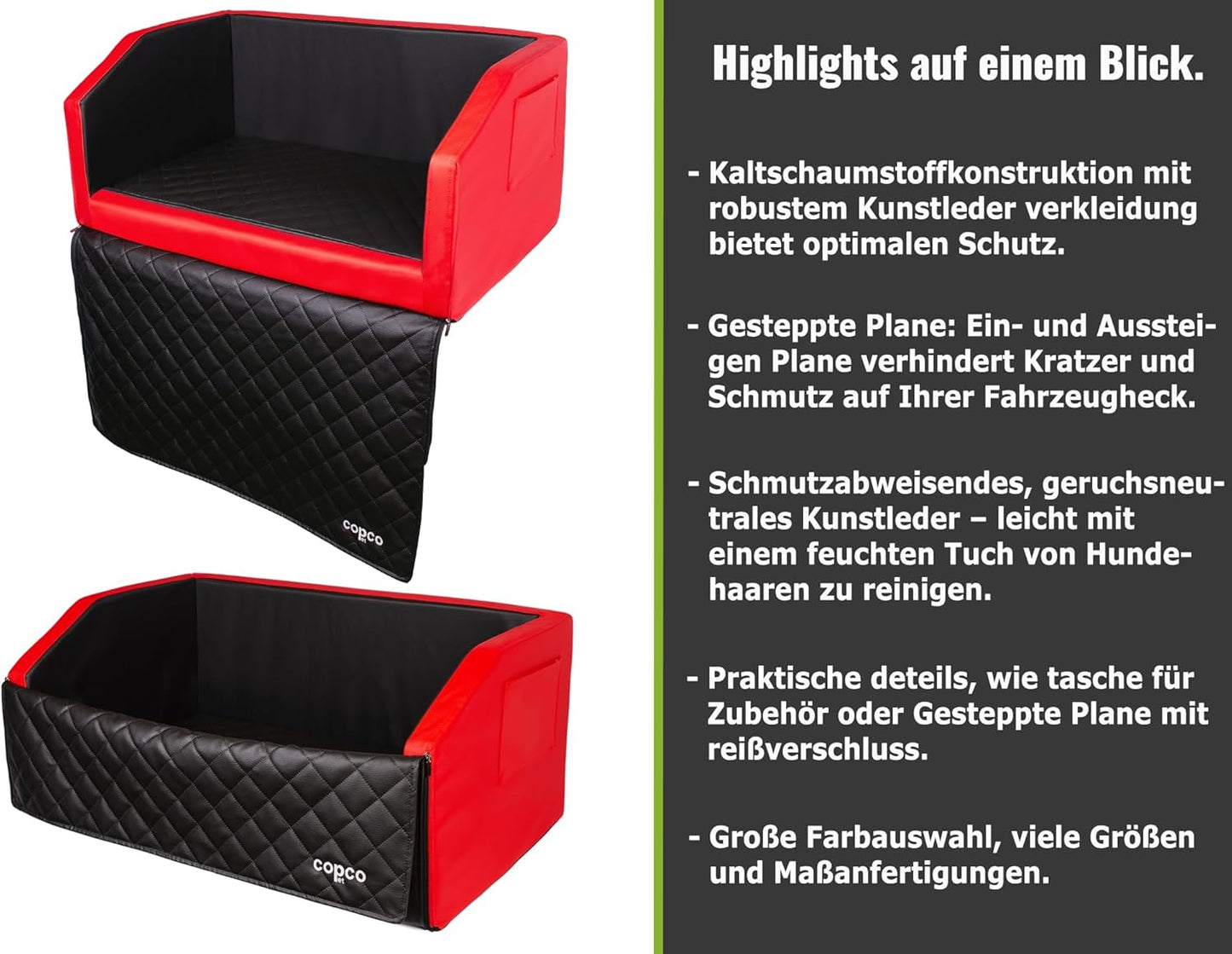 Travel Hundebett Kofferaum, Rot/Schwarz ca. 110 x 90 cm mit Gurtsystem