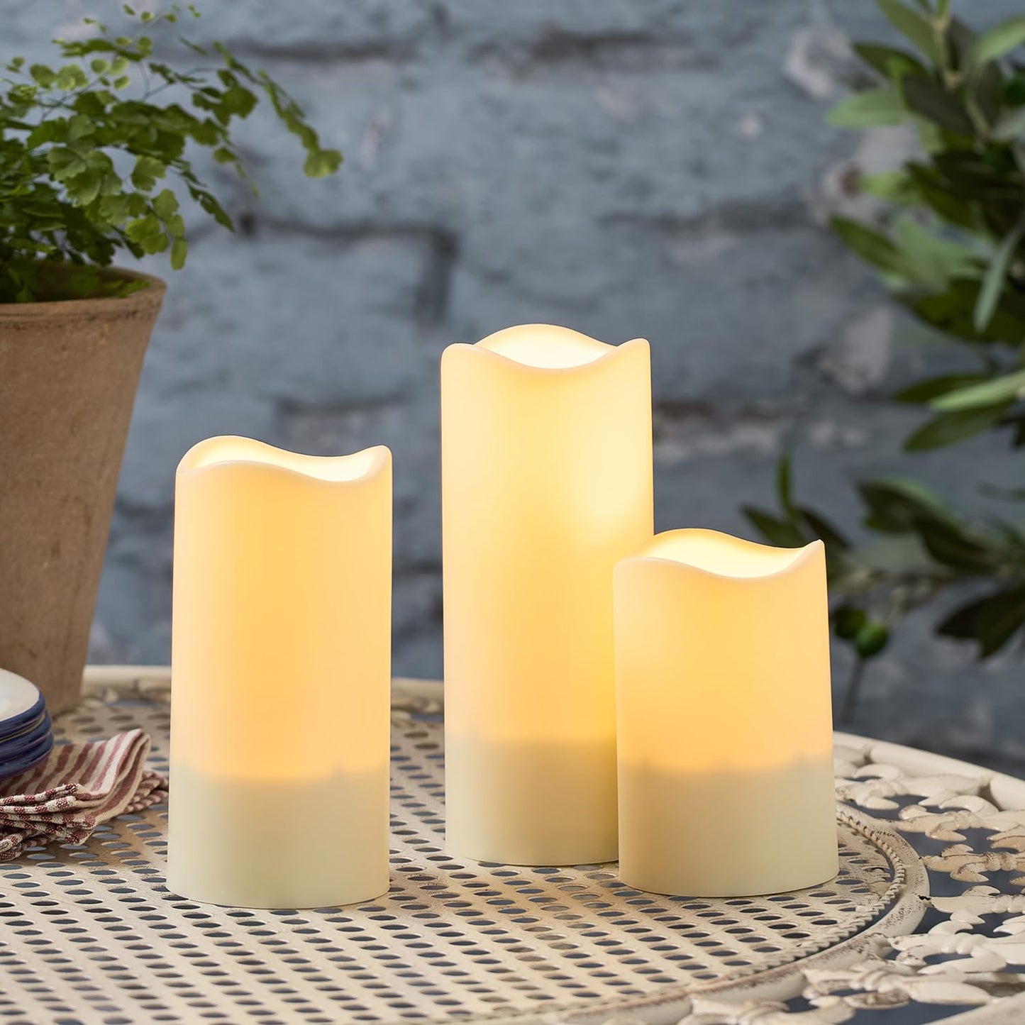 Wasserdichte TruGlow-Solarkerzen, 3 Stück, 3er Set Warmweiss