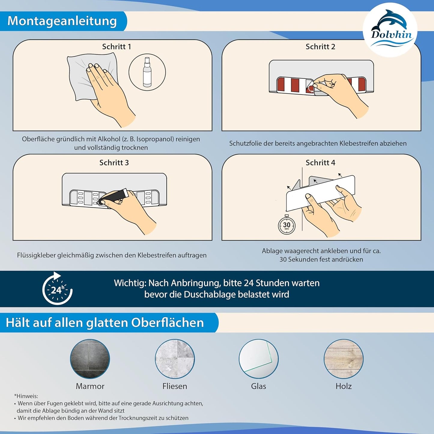Eck-Duschablage ohne Bohren mit Ablaufrillen, Eck-Duschablage Silbergrau