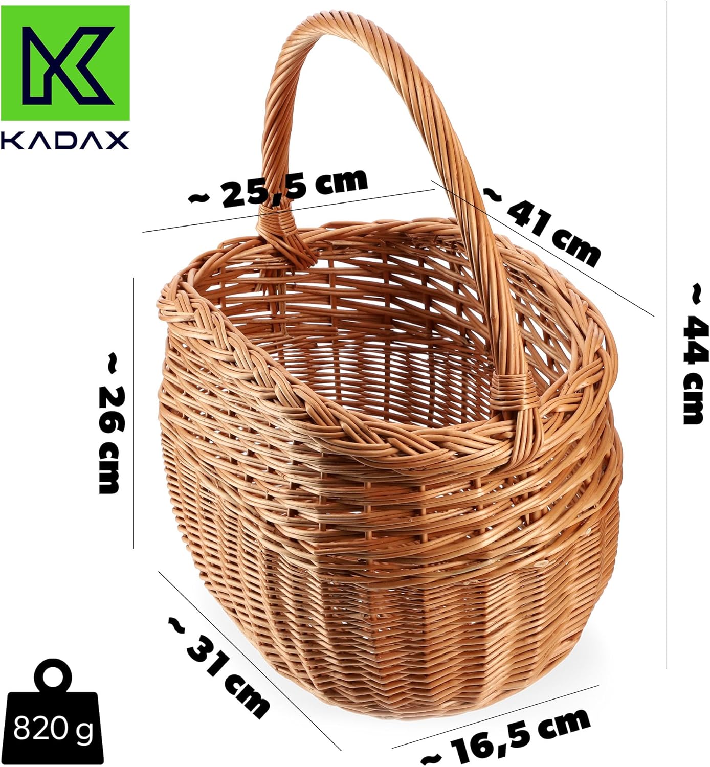 Weidenkorb für Pilze und Einkäufe, 31x25x44cm Braun