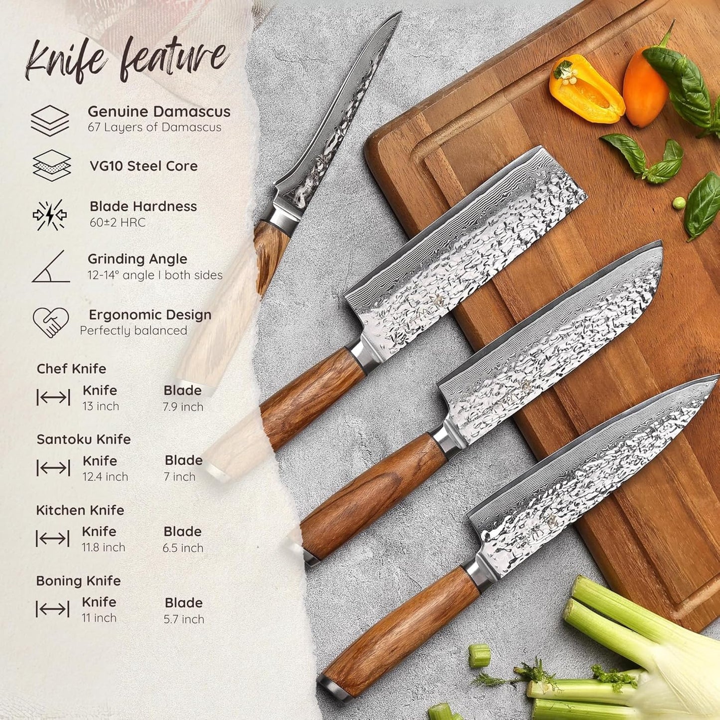 Chef's Choice: 5-teiliges Küchemesser-Set mit magnetischem Messerblock, Chef's Choice