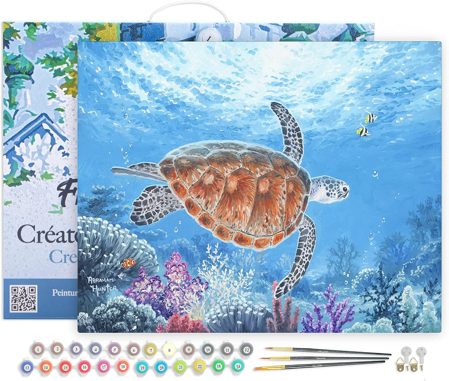 Malen nach Zahlen - Schildkröte auf einer Ballade, Schildkröte auf einer Ballade 40x50cm Mit Rahmen (bereits gespannt)