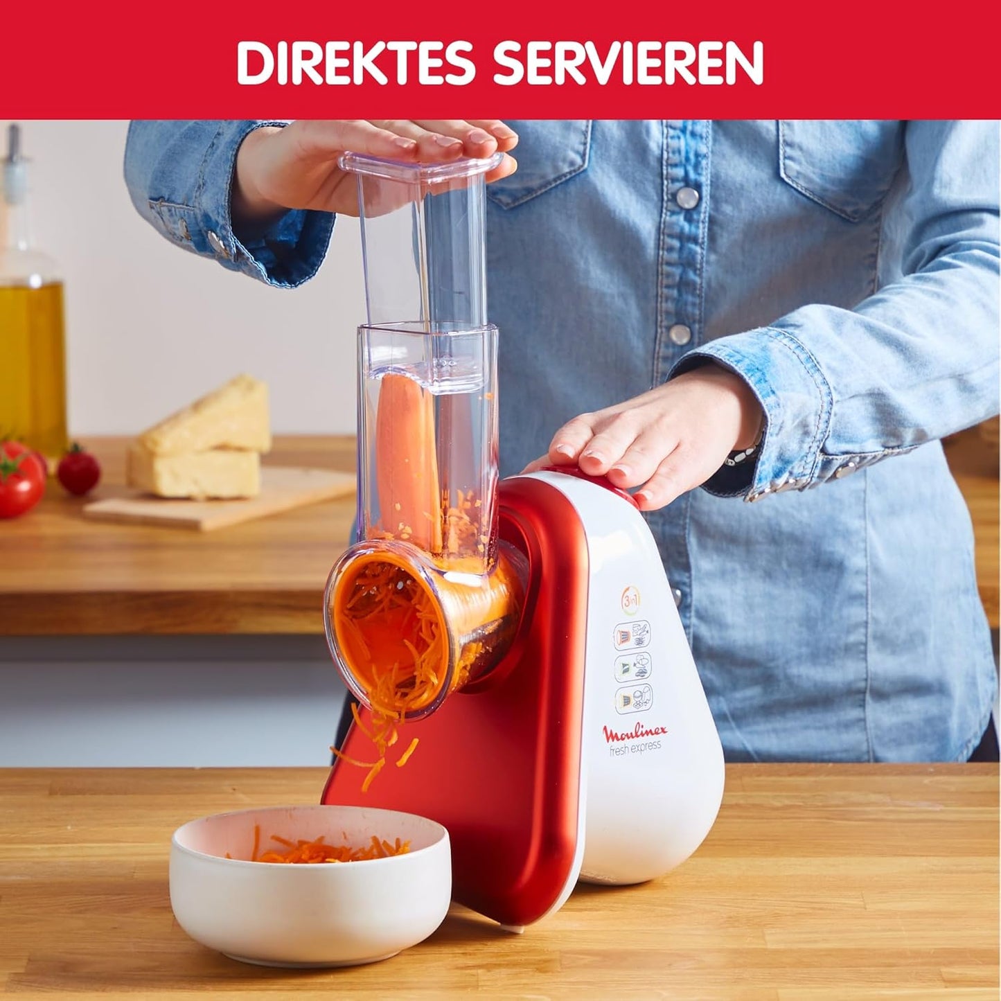 DJ756G Fresh Express Plus - Elektrischer Gemüseschneider mit 5 Einsätzen, Single