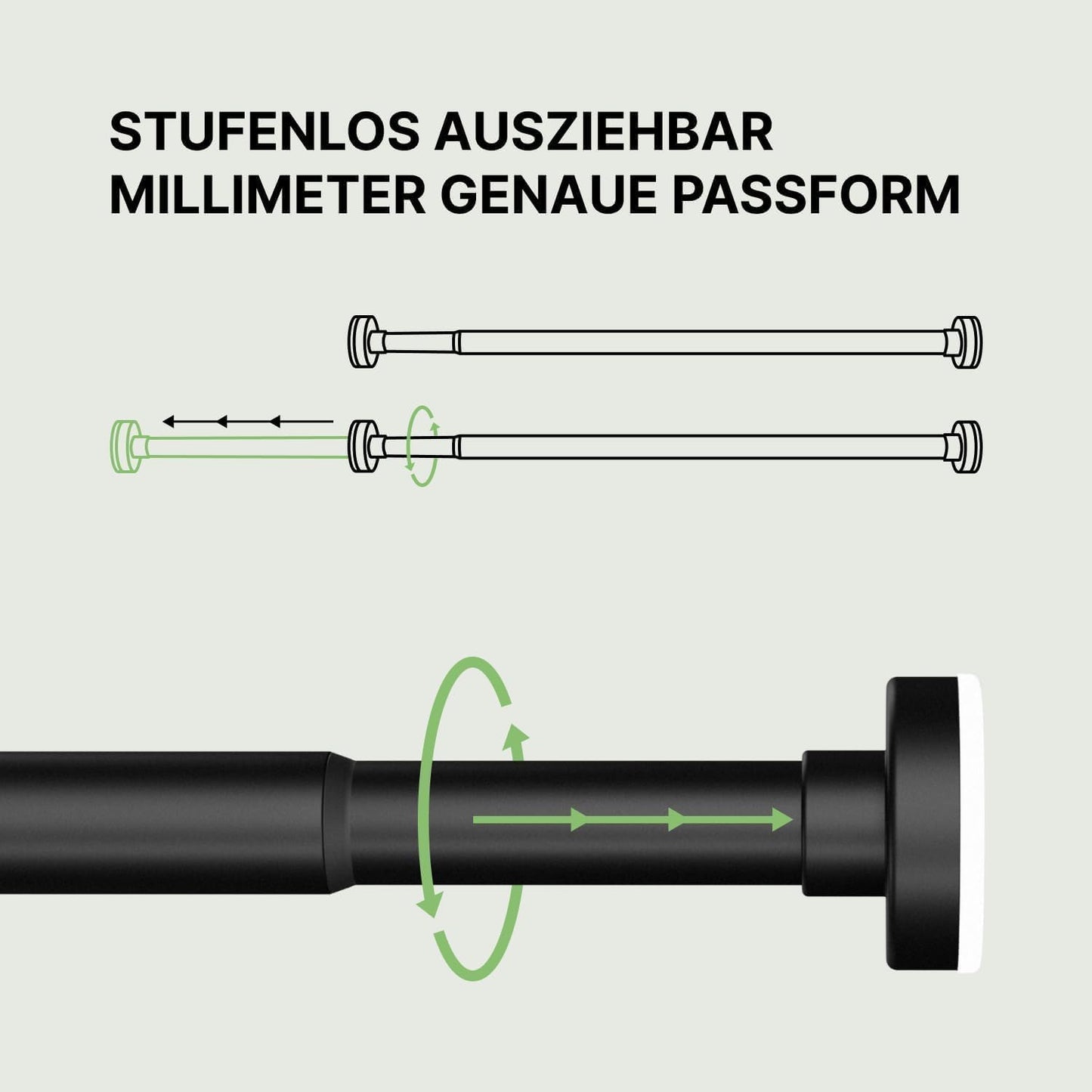 2er-Set Klemm-Gardinenstange, 140-250 cm, 140-250cm [2Stück] Schwarz