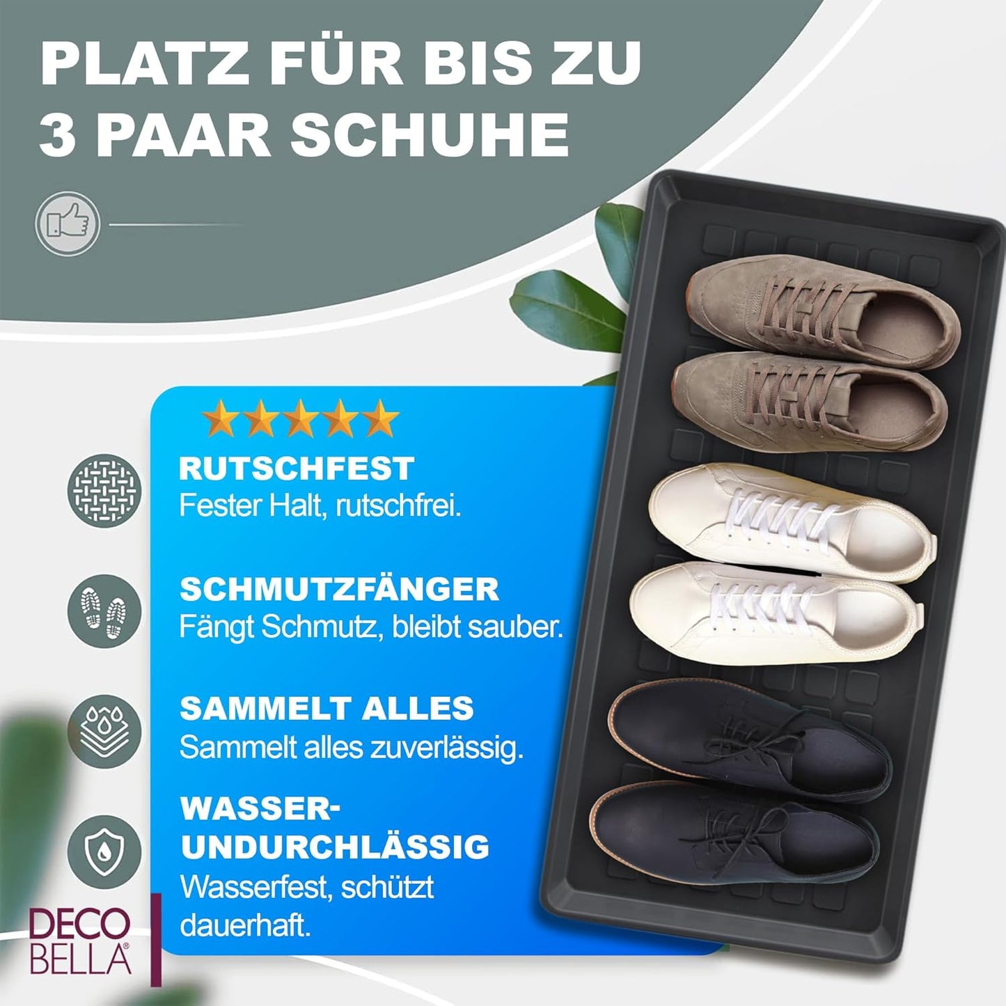 2 Stück Schuhabtropfschale | Schuhtablett Grau | 70x35x3 cm Schuhwanne, 2 Stück (70 x 35 x 3 cm)