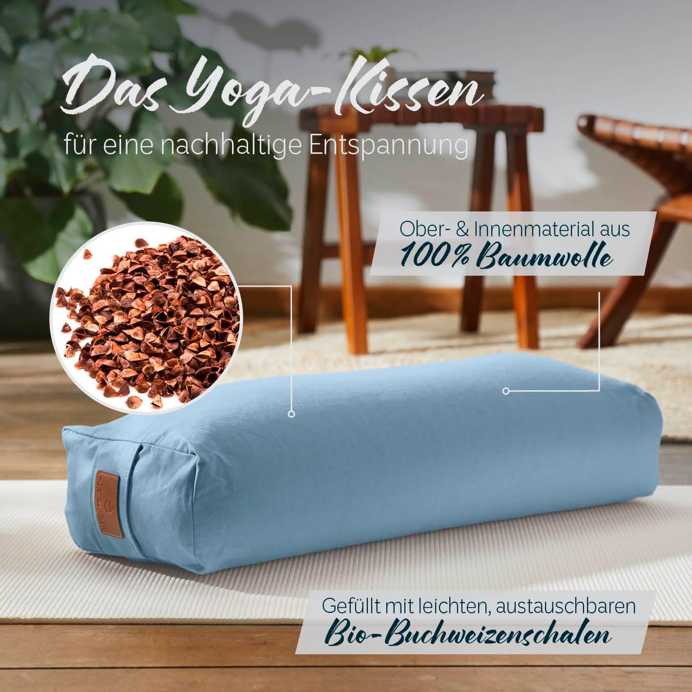 Yogabolster Paravati mit Bio-Buchweizenschalen-Füllung, waschbar, Buchweizen Hellblau
