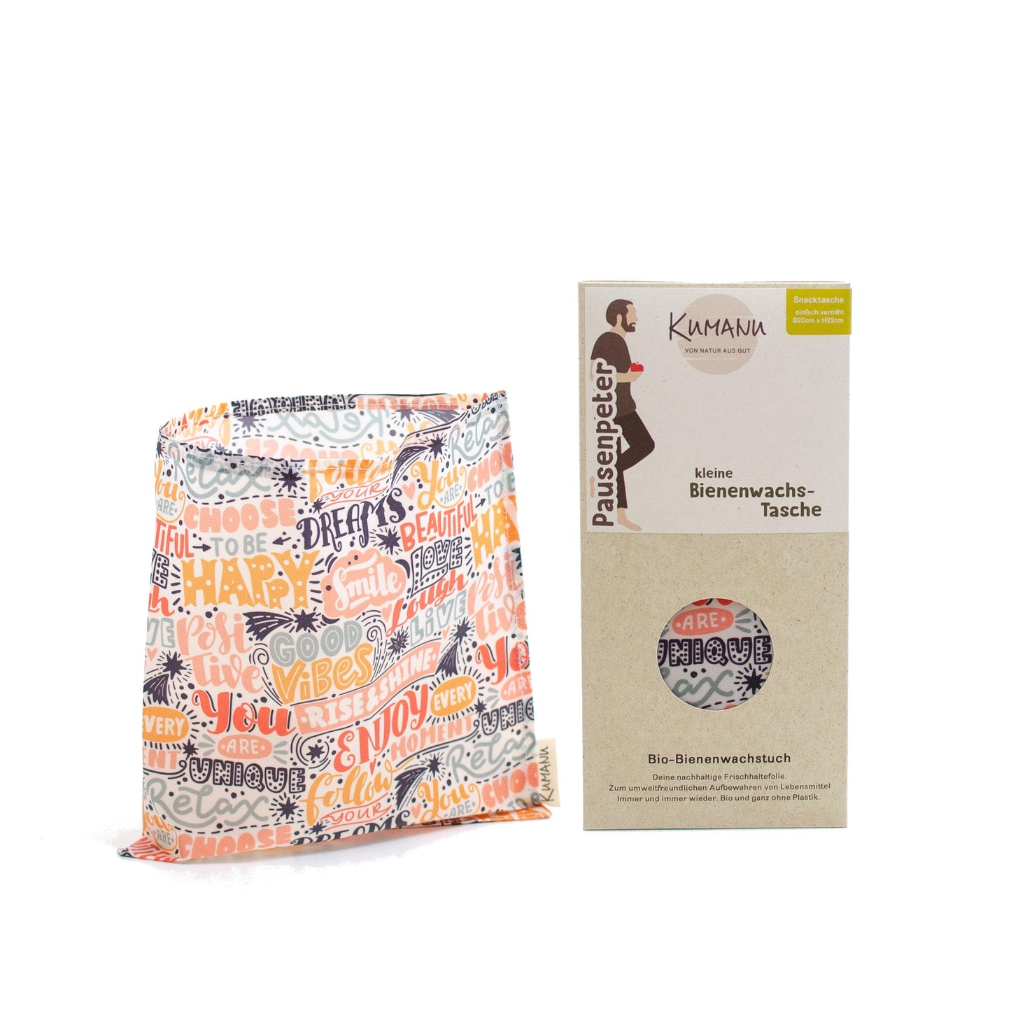 Bio-Bienenwachstuch Snacktasche Pausenpeter, Happy