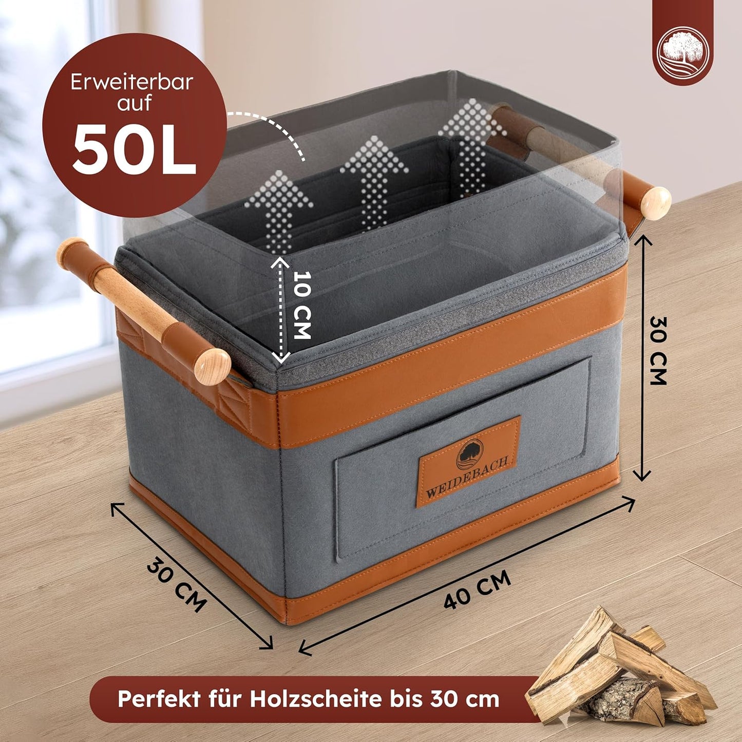 Holzkorb für Kaminholz, 1 Stück Grau