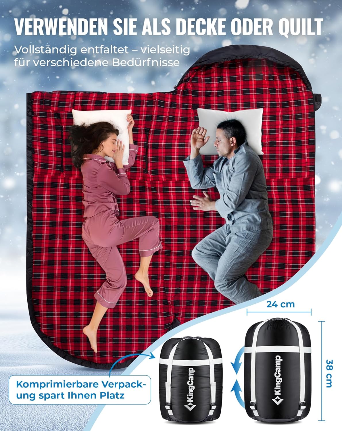 Schlafsack XXL für Erwachsene, #Klassisch Schwarz 220x100cm