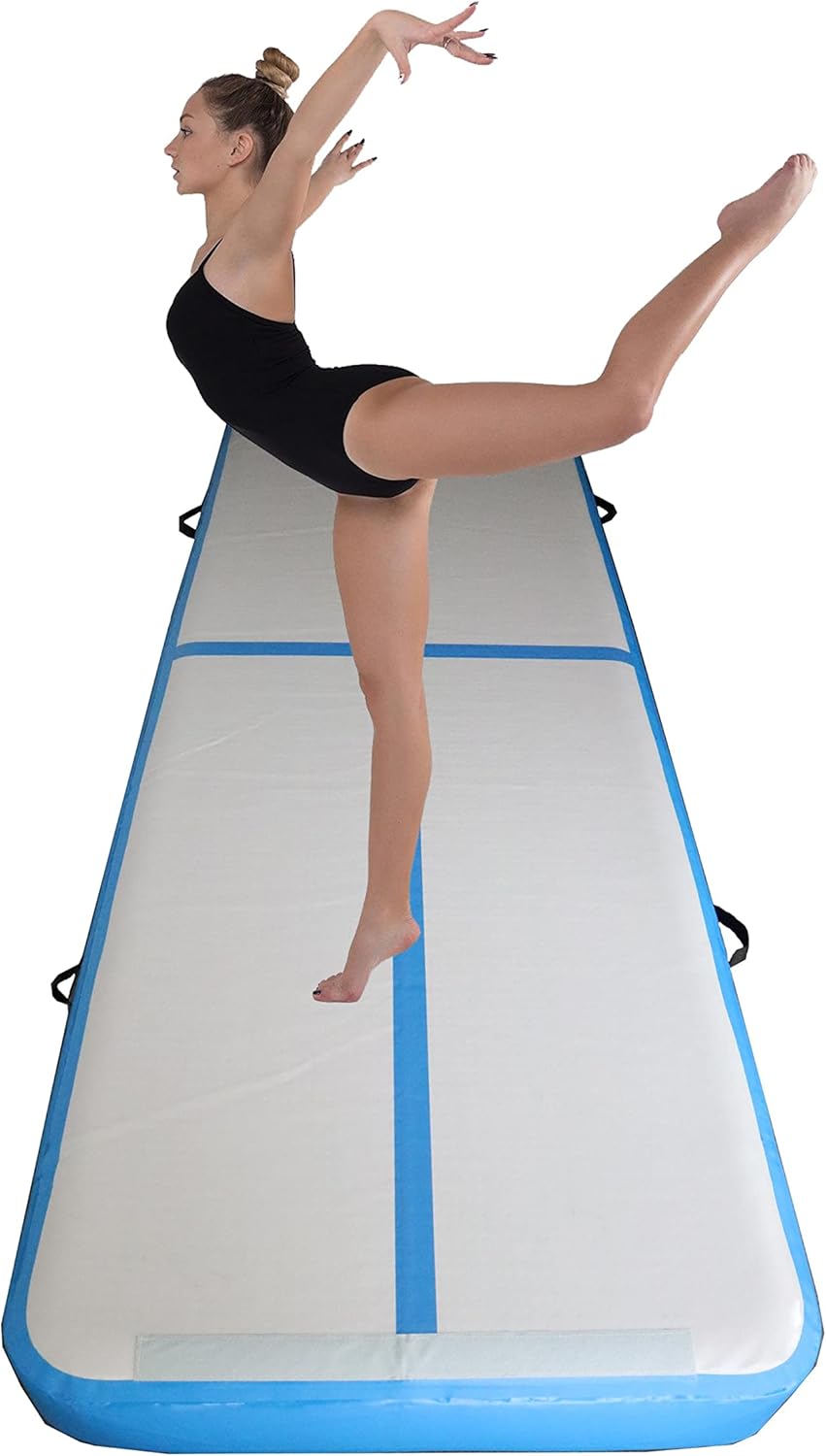 Aufblasbare Gymnastikmatte mit Pumpe und Zubehör, 3m x 1m x 10cm Blau