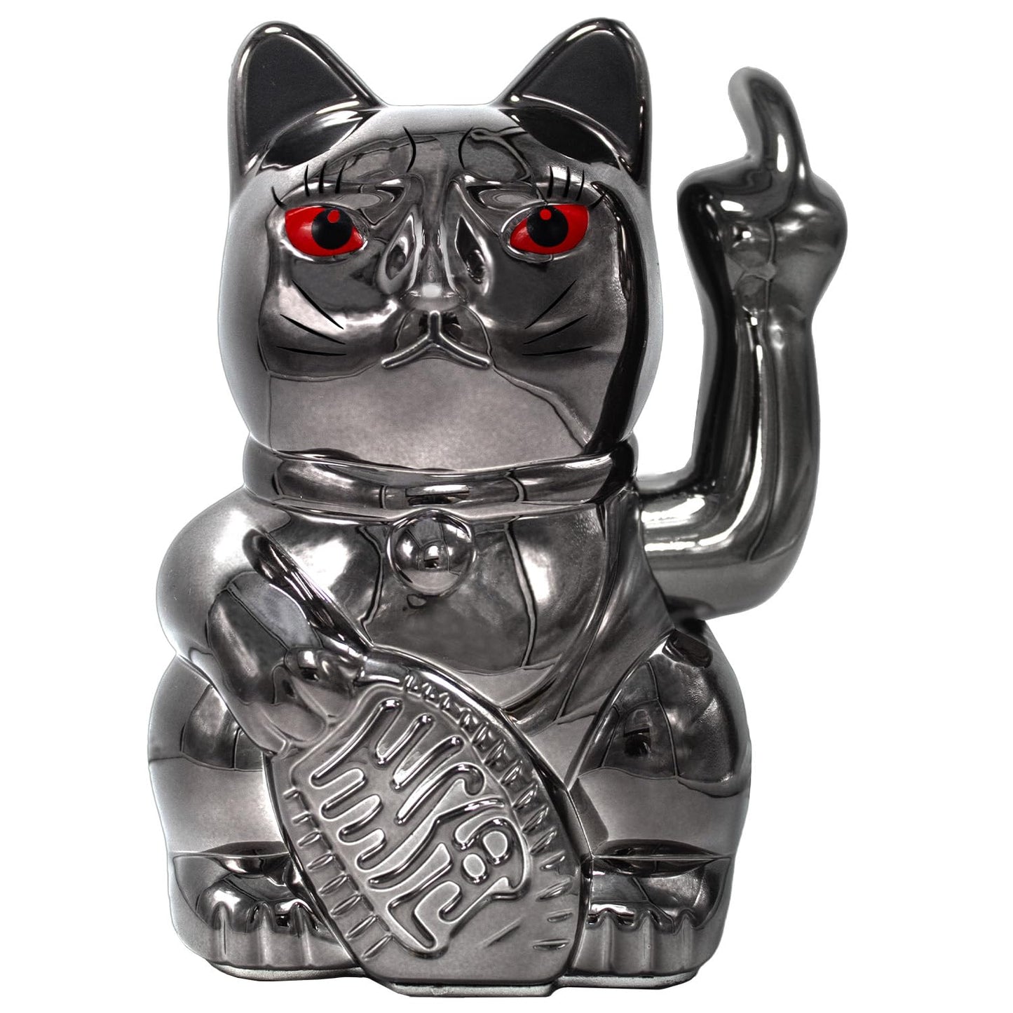 Winkekatze mit Mittelfinger, Black Shiny Finger