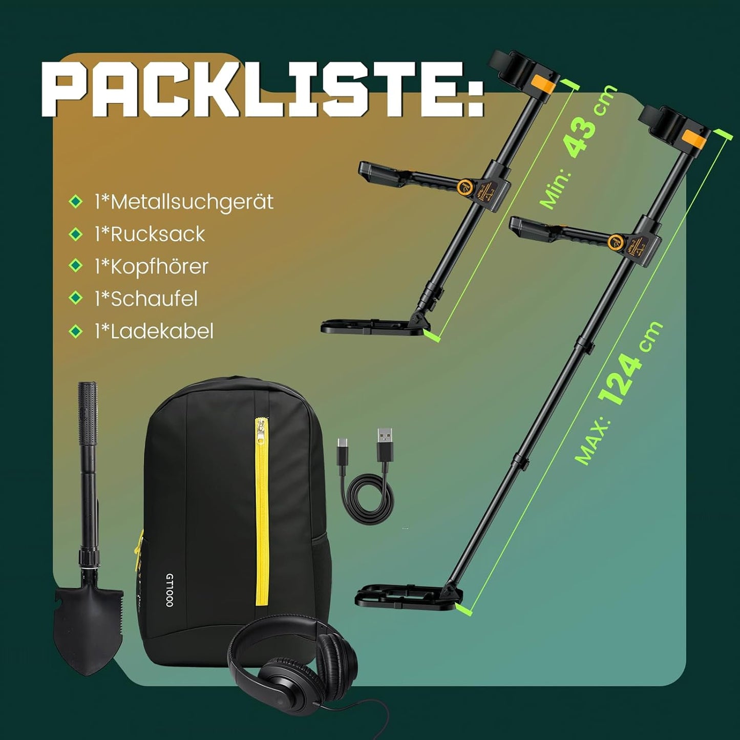 Metalldetektor mit LCD und 10-Zoll-Spule, Orange