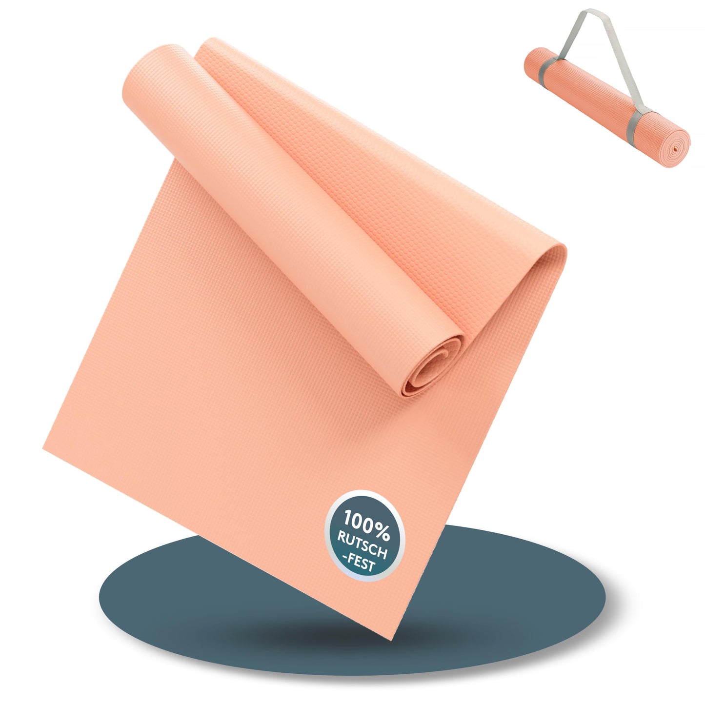 Yoga und Fitnessmatte mit Tragegurt, 60 x 180 cm Rosé