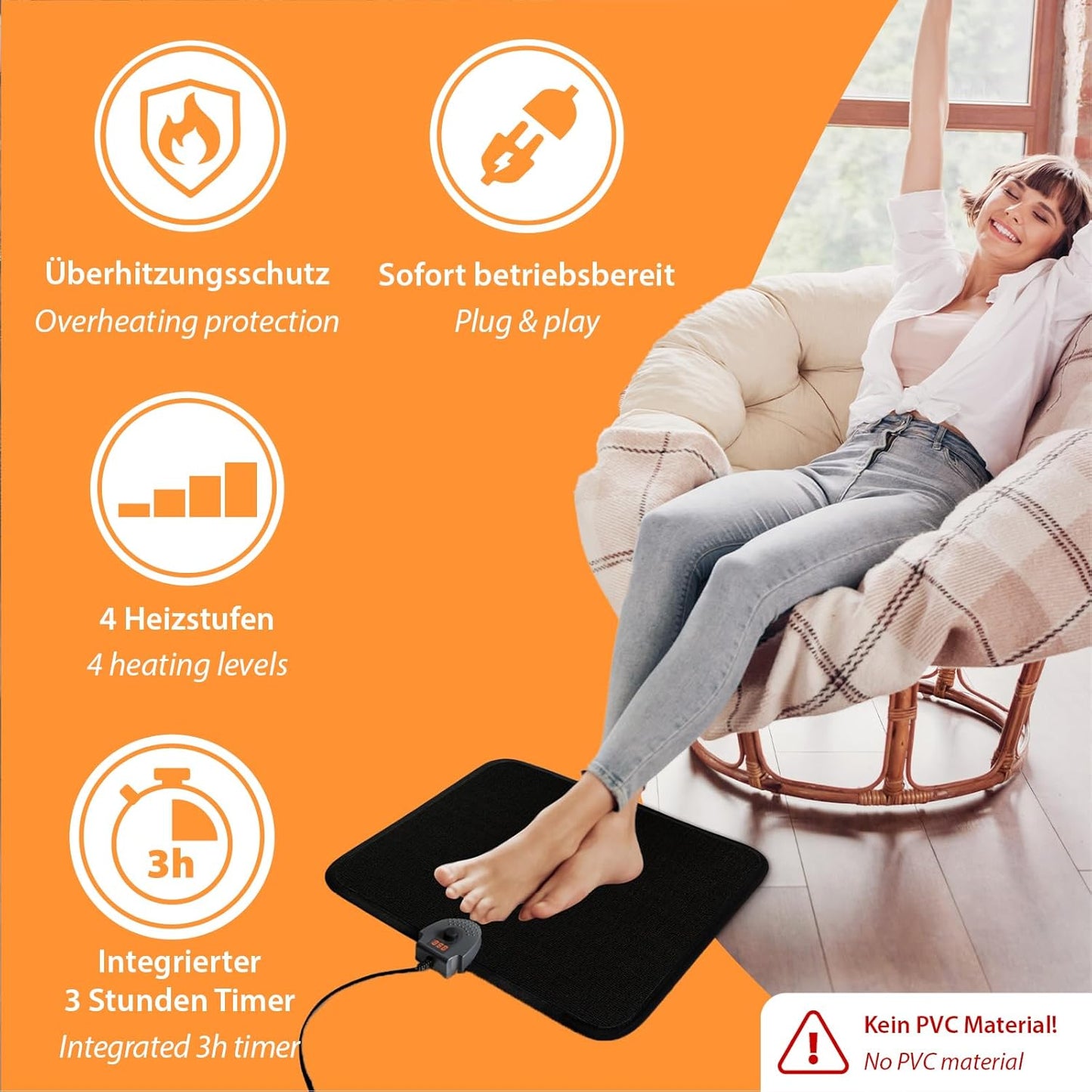 Infrarot-Heizteppich mit Thermostat und Timer, Teppich