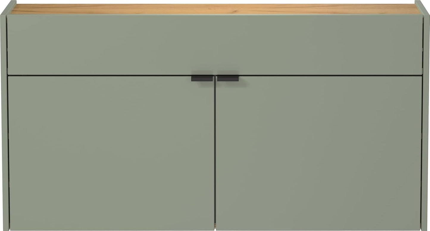 Hängender Schuhschrank Ameca, Schuhschrank Breit Taupegrün/Eiche