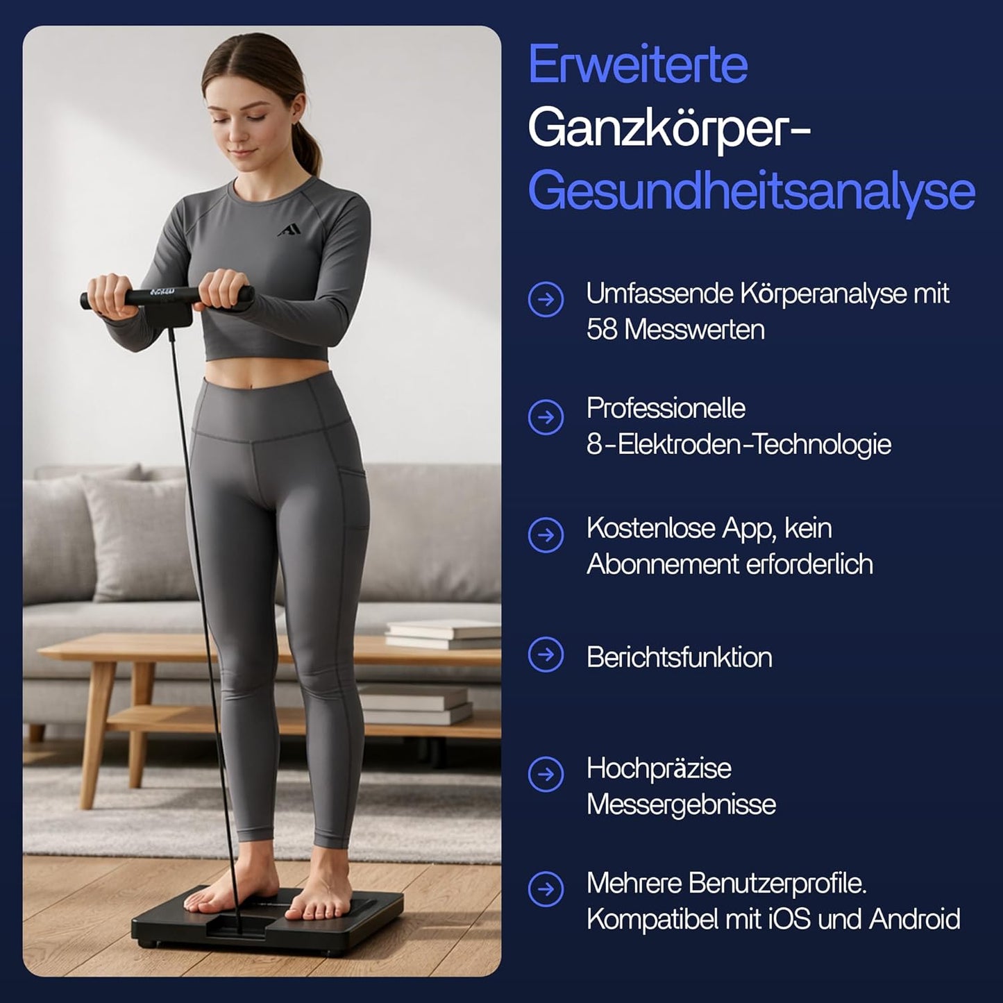 Körperanalyse-Waage mit 8-Elektroden & App