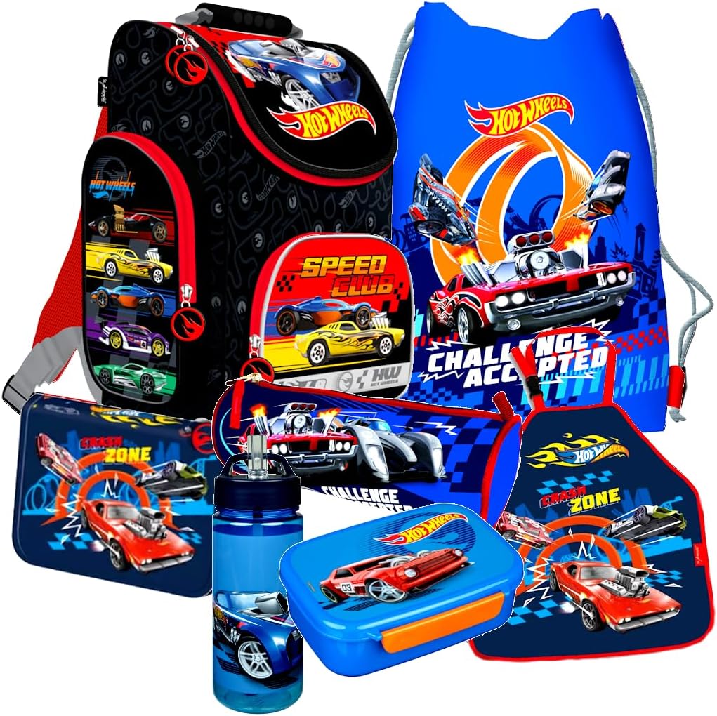 Schulranzen-Set mit Hot Wheels Autos