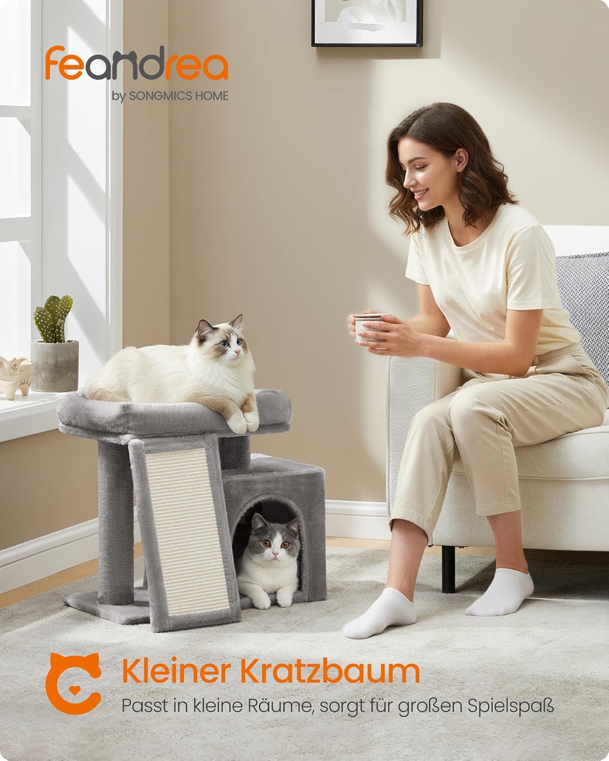 Katzenkratzbaum mit Plattform und Höhle, taubengrau S (51 x 39,2 x 46,4 cm)