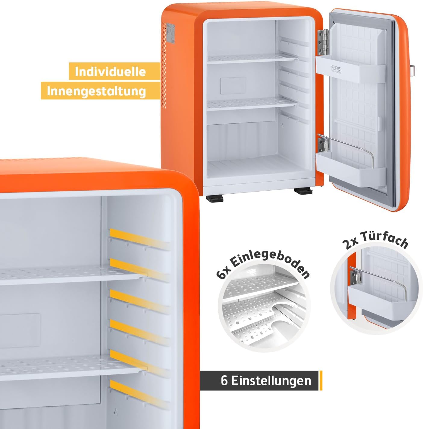 Retro Mini-Kühlschrank, 40 Liter Orange