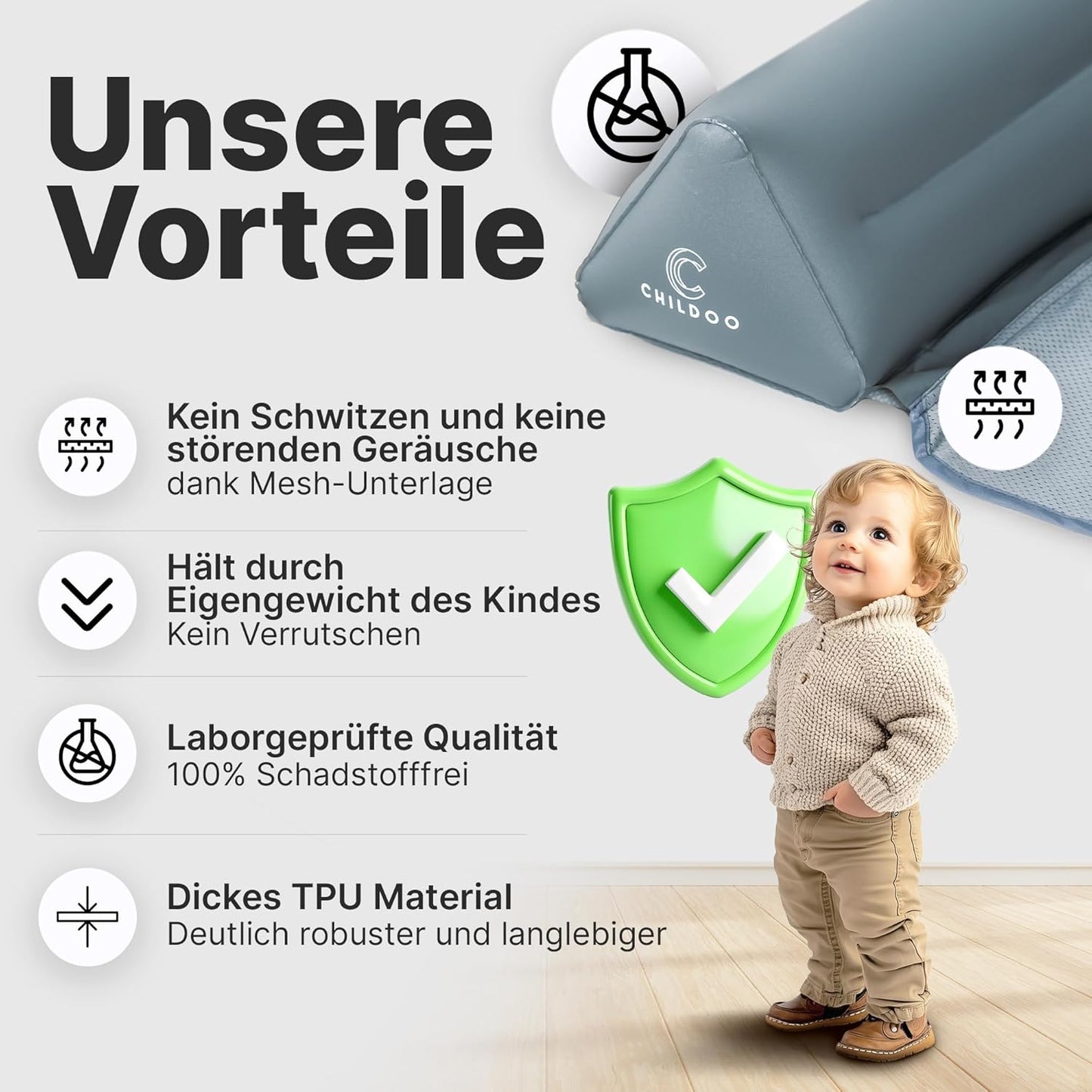 Aufblasbarer Rausfallschutz für Kinderbetten, Doppelpack
