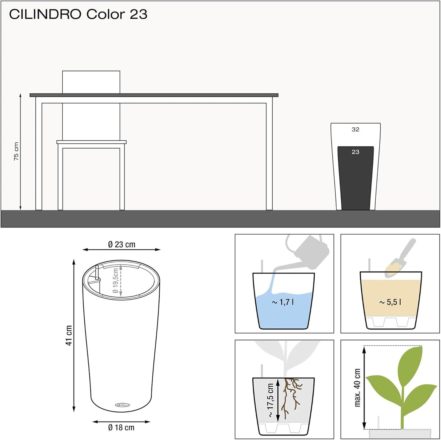 Cilinro Color 23, 23x23x41 cm Weiss