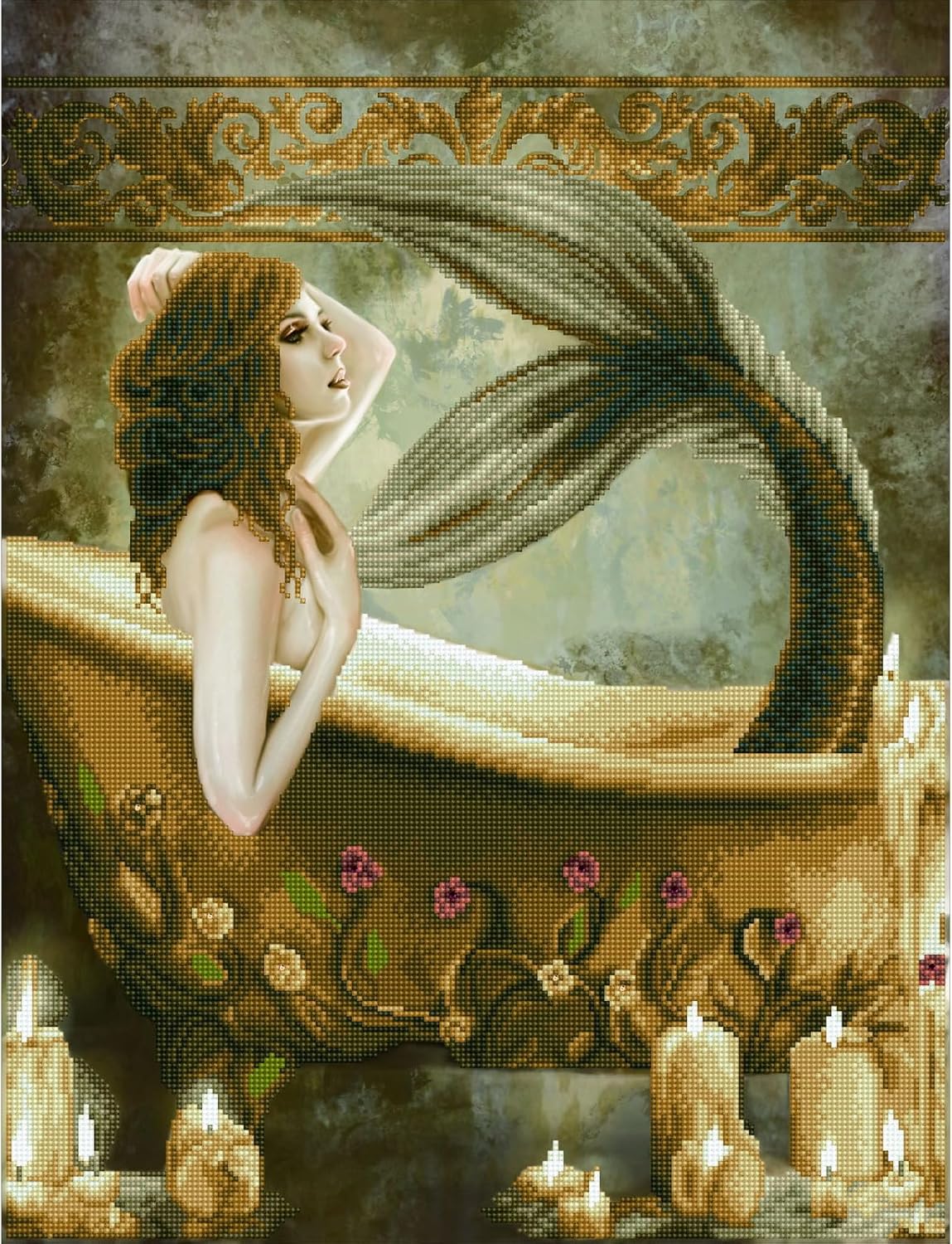 Diamond Painting: Meerjungfrau in Wanne 52 x 68 cm, Bath Time Mermaid