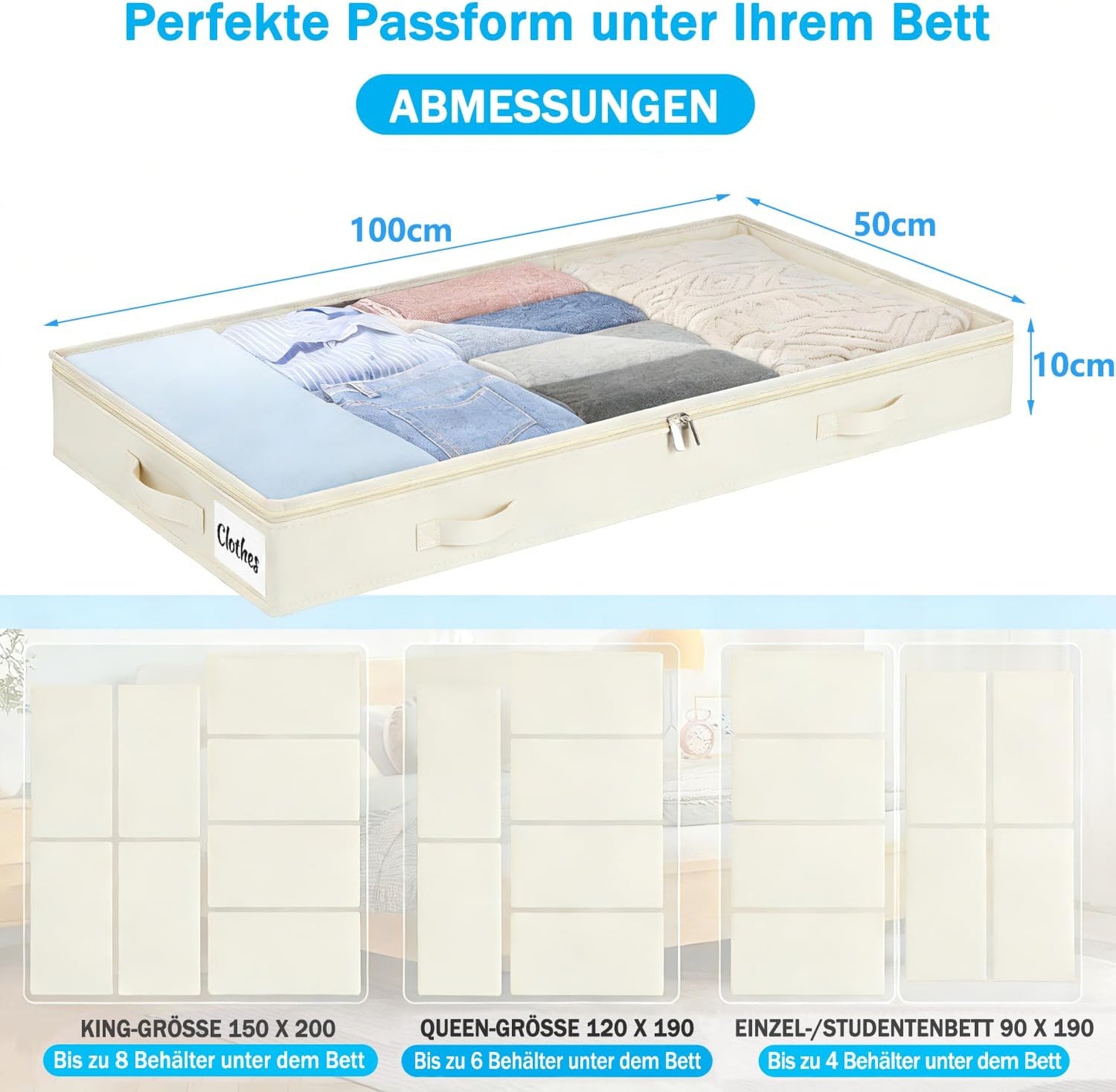 Unterbett Aufbewahrungsbox-Set (2 Stück, faltbar), Weiss-4pcs 10 cm