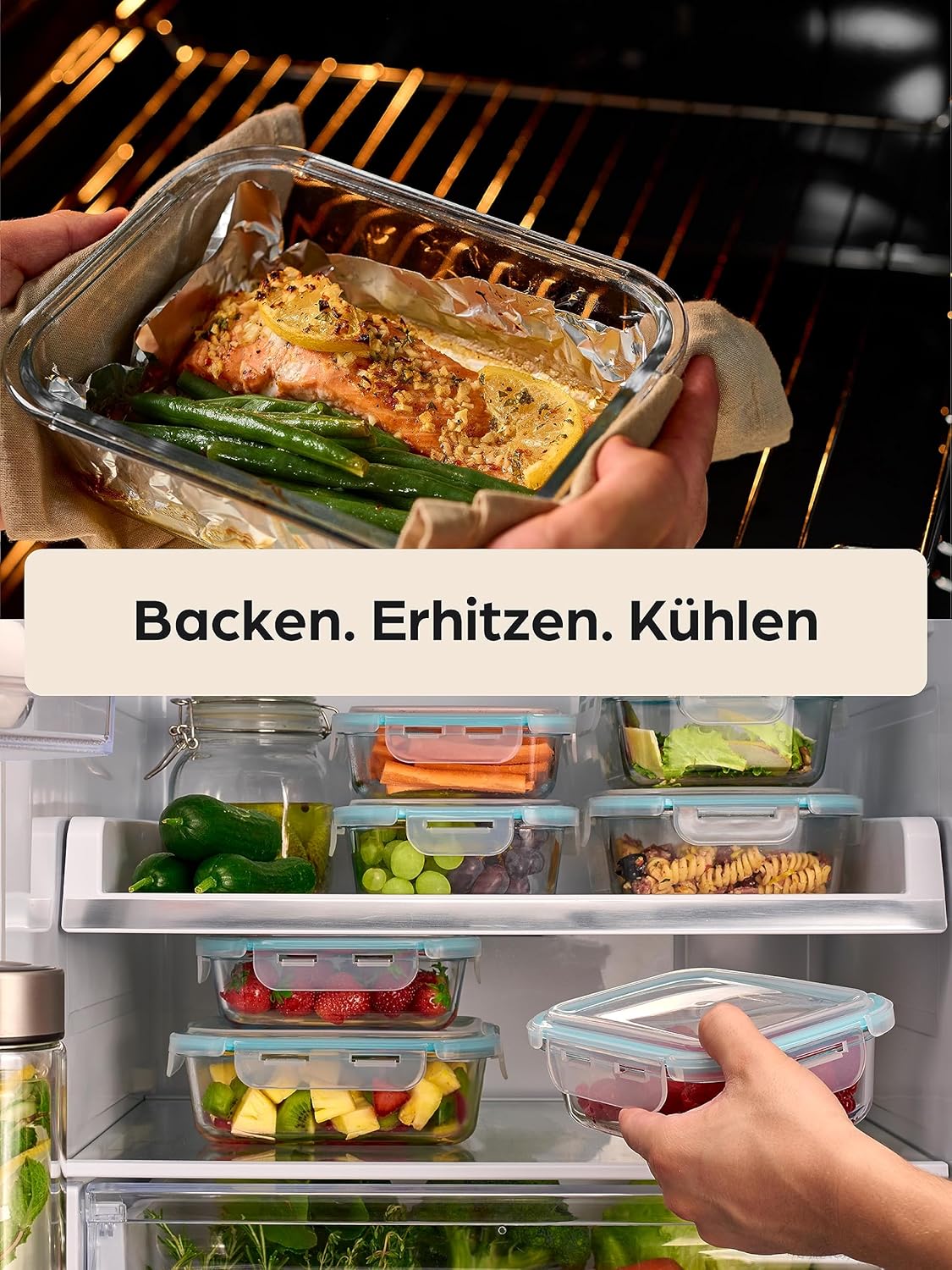 Glasbehälter-Set mit Deckel (4 Stück, 1000ml), Klar