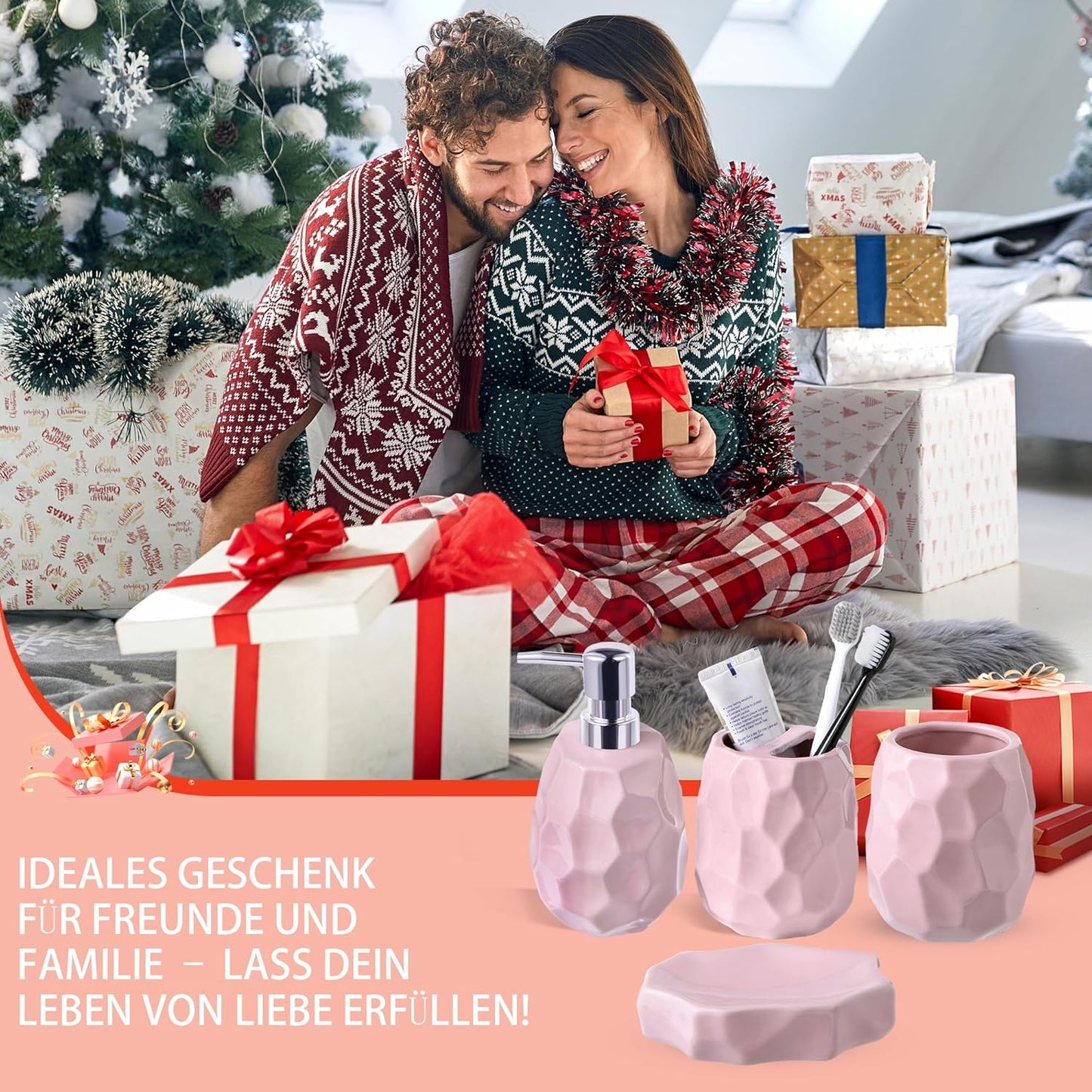 4-teiliges Badezimmer-Zubehör-Set, Rosa