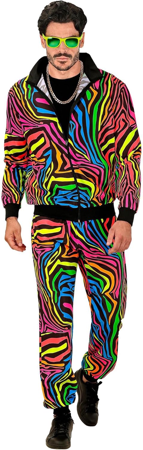 80er Jahre - Rainbow Trainingsanzug, Neon Regenbogen Schwarz S