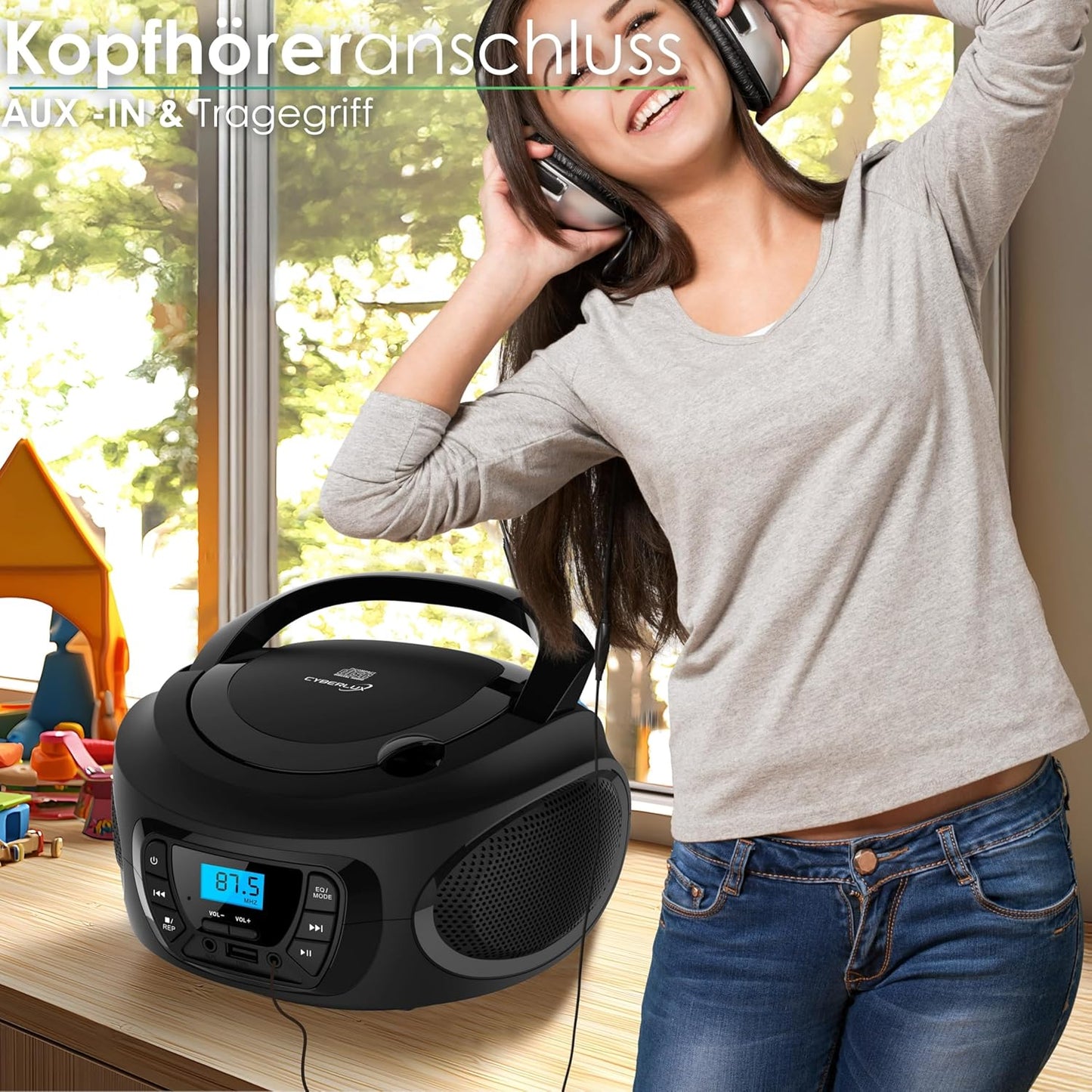 Tragbarer CD-Player mit Radio und USB-Anschluss, Dark Knight Black
