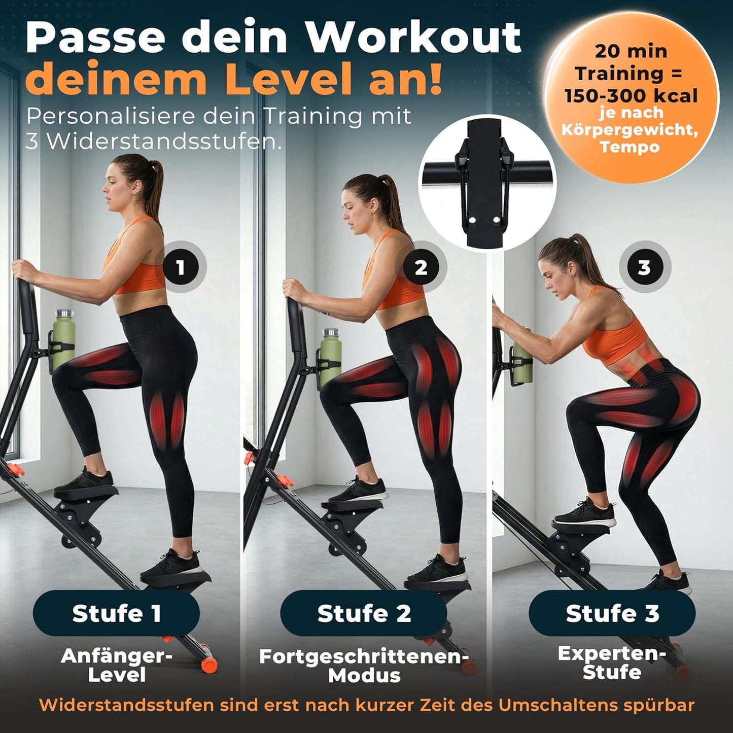 Fitnessgerät Treppensteiger mit 3 Schwierigkeitsstufen und Flaschenhalter