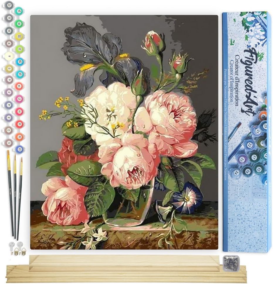 Malen nach Zahlen Set mit Rahmen Wildblumenstrauss, Wildblumenstrauß 40x50cm Mit Keilrahmen (nicht gespannt)