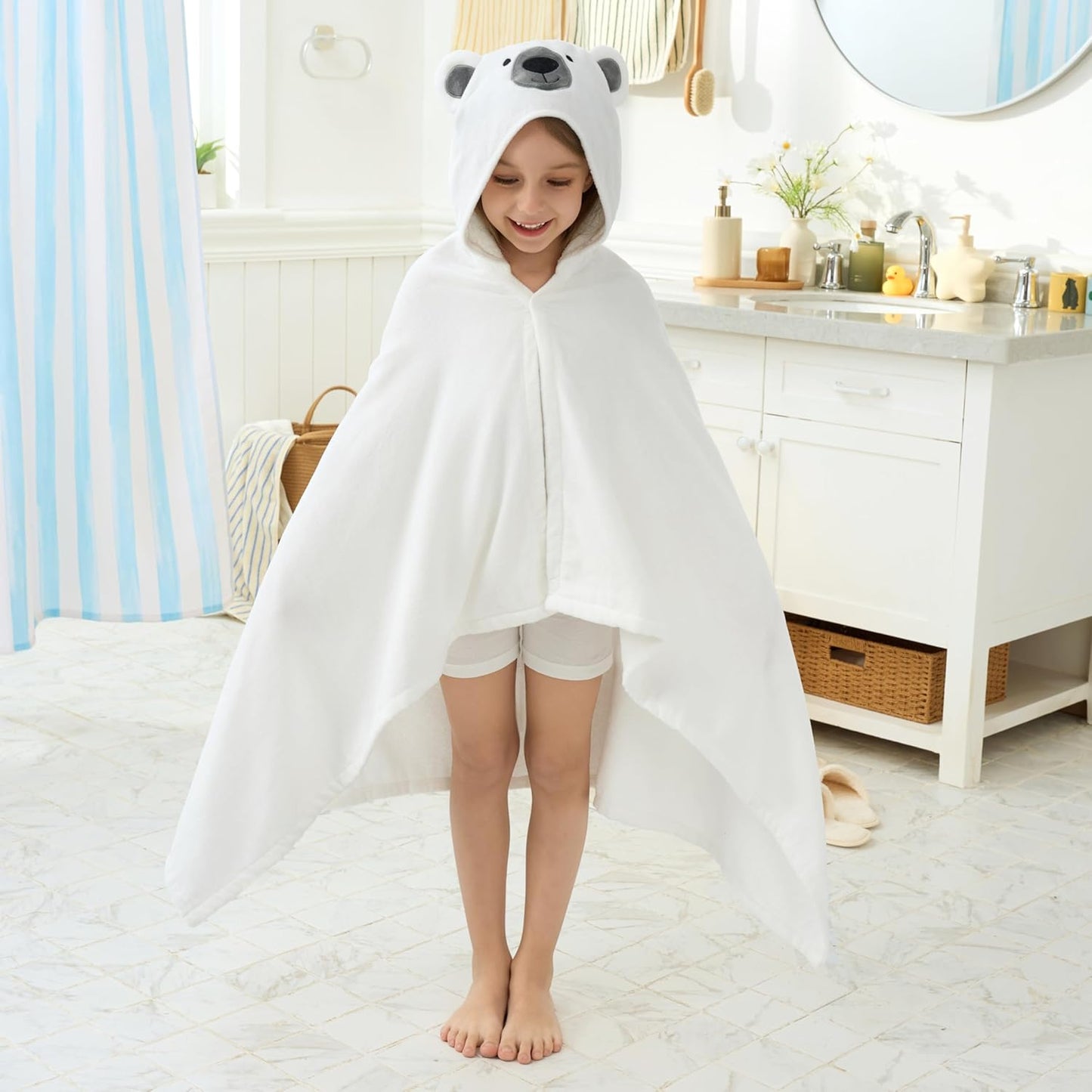 Kinder-Badeponcho mit Kapuze, Weiß
