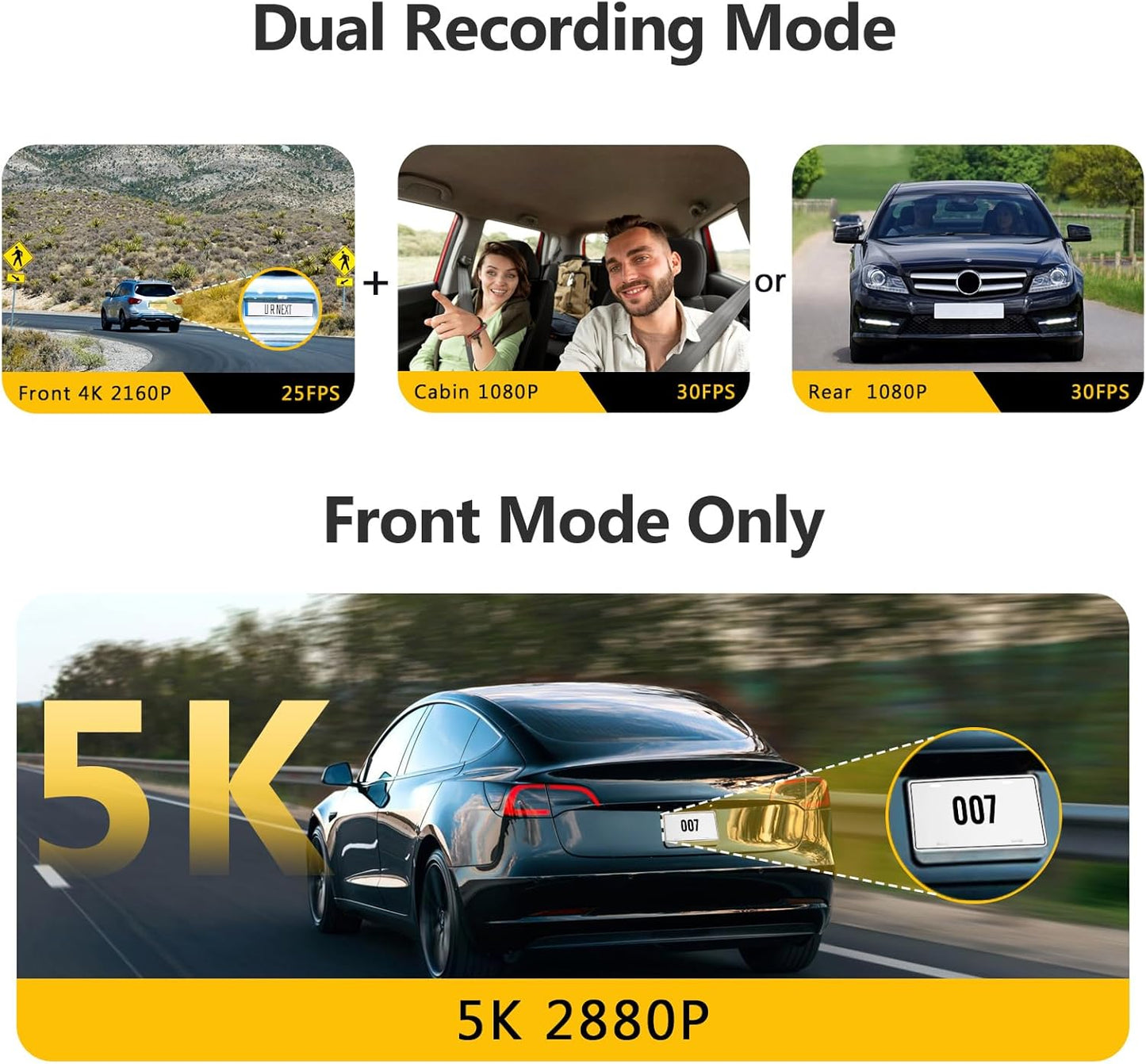 Dashcam T3P 3-Kanal 5K mit GPS & Wi-Fi, T3P