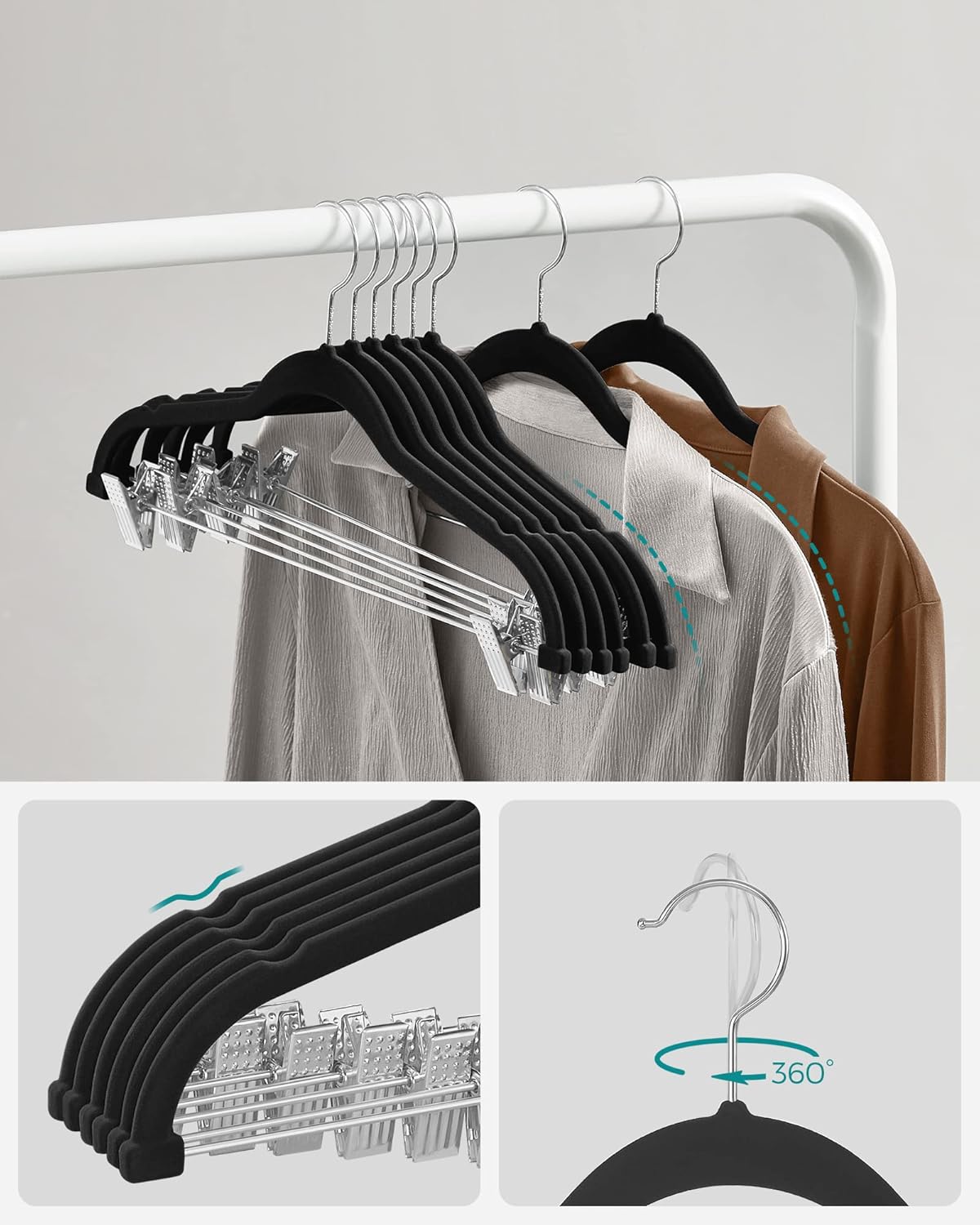 Samt-Kleiderbügel mit Clips (12er Set), Schwarz 12 Stück