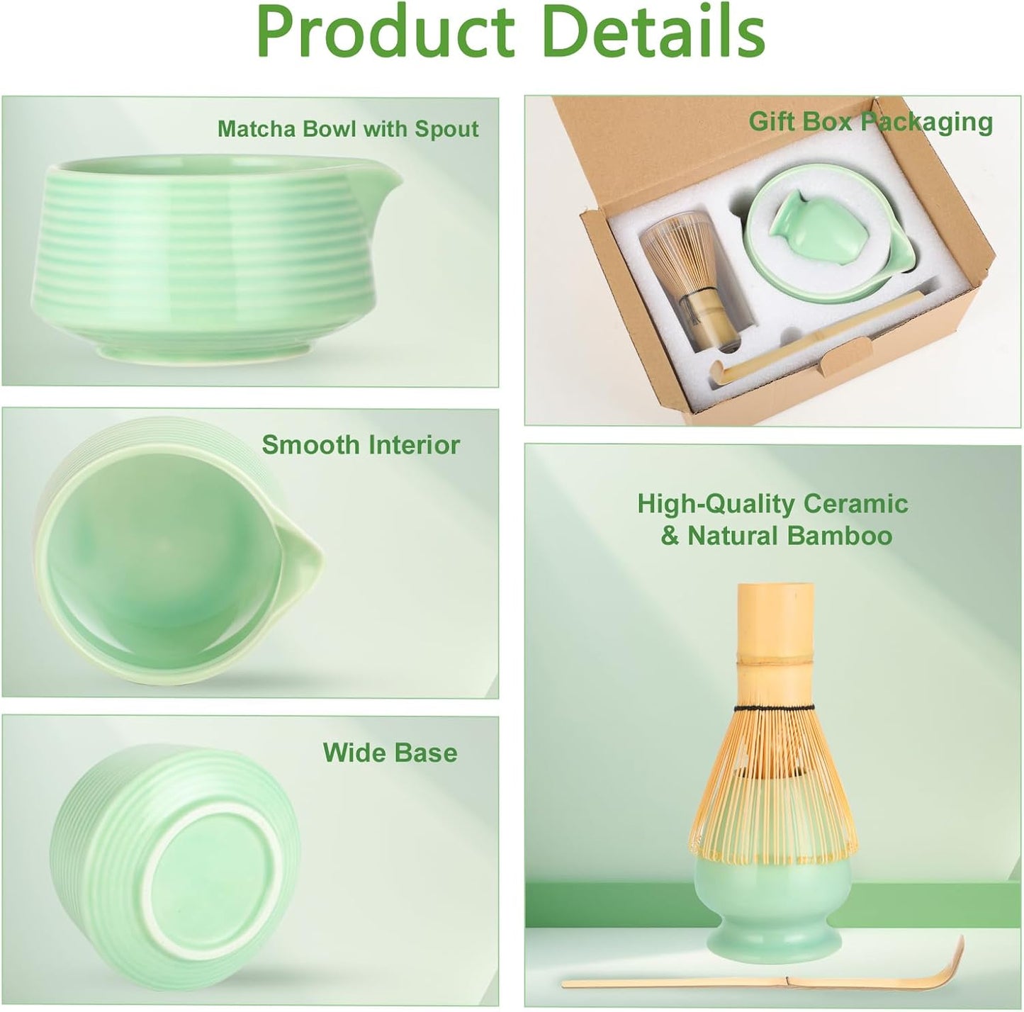 4-teiliges Matcha-Teezeremonie-Set, Mintgrün