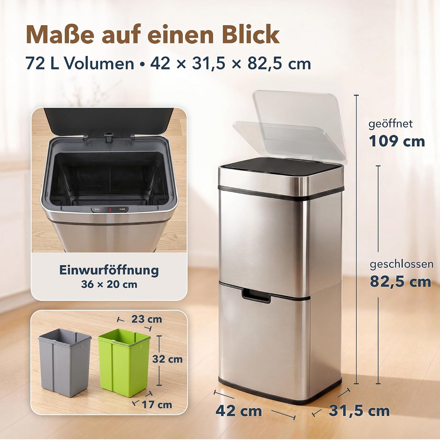 Sensor-Mülleimer mit 3-Fächer-Trennsystem