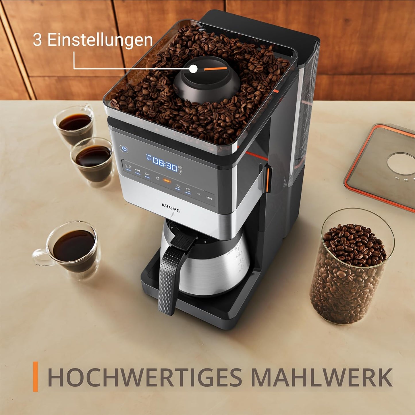 Grind Aroma Filterkaffeemaschine mit Kegelmahlwerk, 1,25 L Edelstahl
