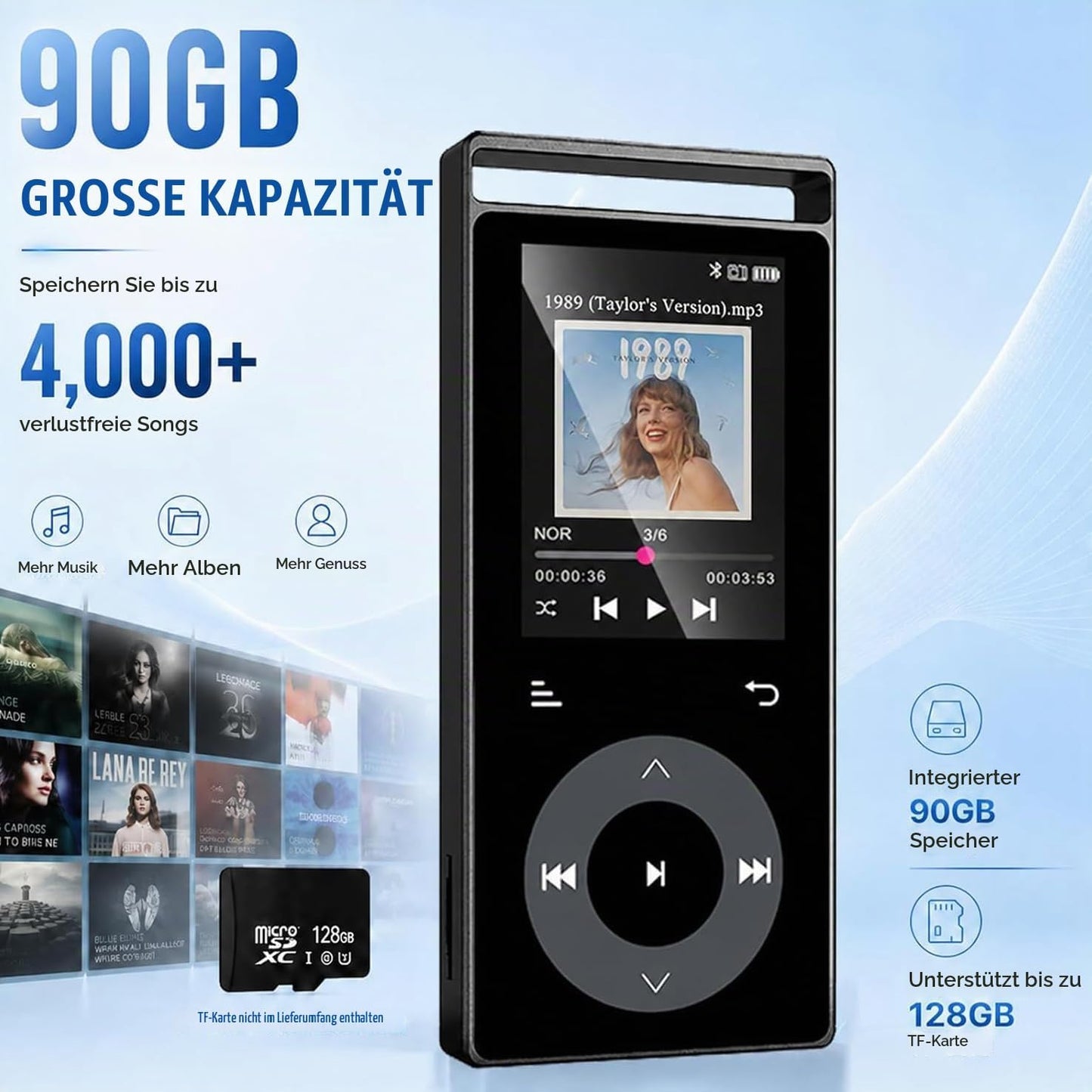 MP3-Player mit Touch-Tasten, schwarz
